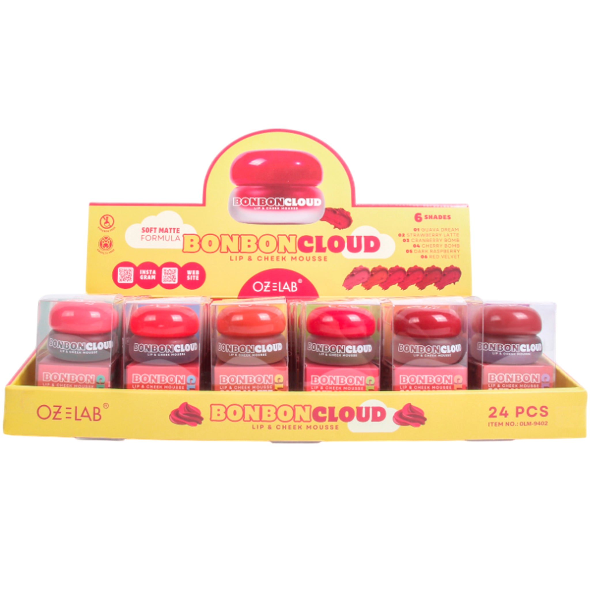 (24-pack) Oz Lab Bonbon Cloud Soft-Matte Lip Cheek Mousse