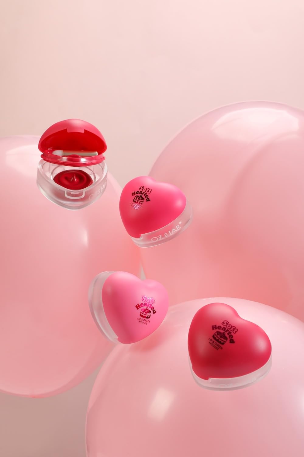 (24-pack) Oz Lab Soft Hearted Lip and Cheek Mousse – Cherry Fondant 2-in-1 Vegan Cream Blush & Lip Tint Heart-Shaped Packaging with Mini Brush 0.12 FL.OZ/3.5G，pack of 1