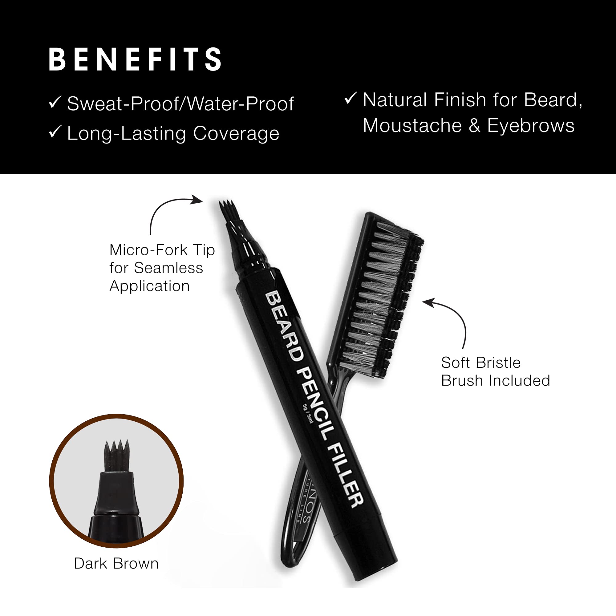 Pacinos Beard Pencil Filler Water Proof Coverage Natural Finish Beard Moustache - Thumbnail 3
