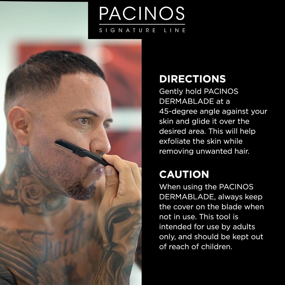 Pacinos Derma Blades Precision Straight Razor Beard Care Exfoliation Tool With - Thumbnail 3