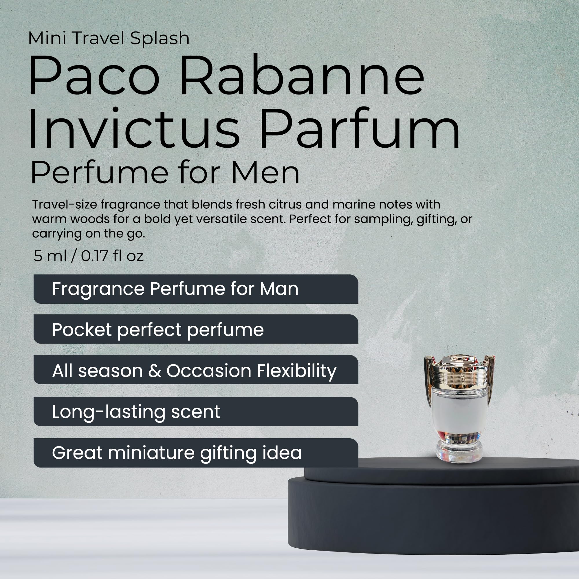 [Mini] Paco Rabanne Invictus 0.17 Fl Oz Mini/splash For Men EDT - Thumbnail 2