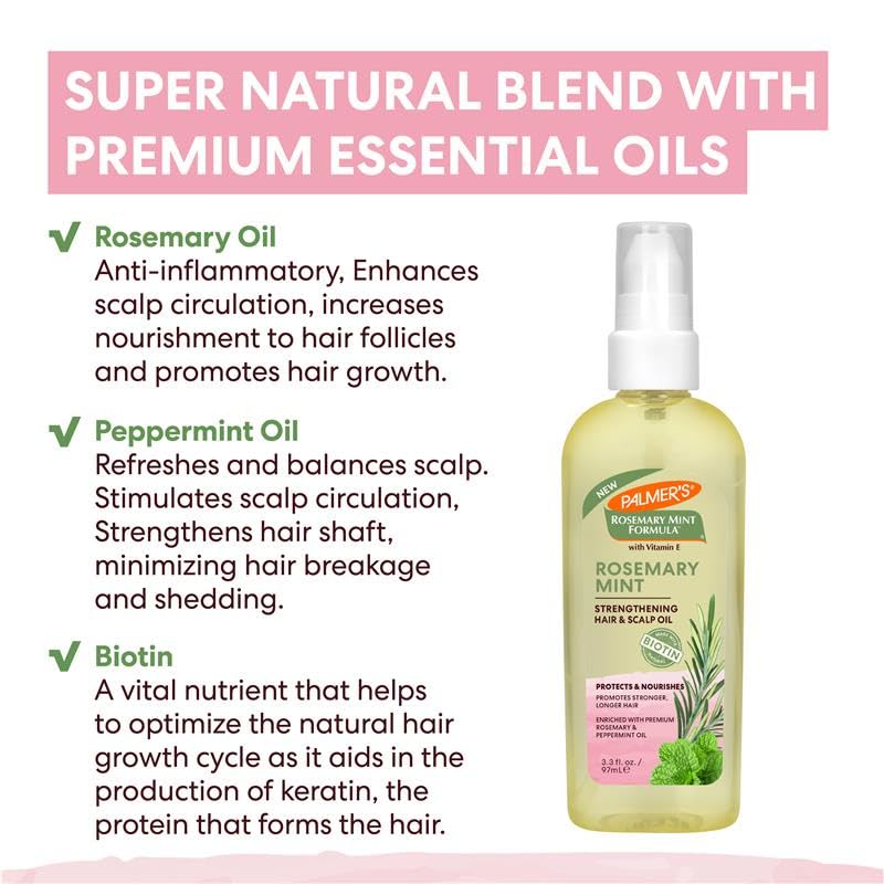Palmer's Hair Oil Rosemary Mint Strengthening Hair Scalp Oil 3.3 Fl. Oz Helps - Thumbnail 3