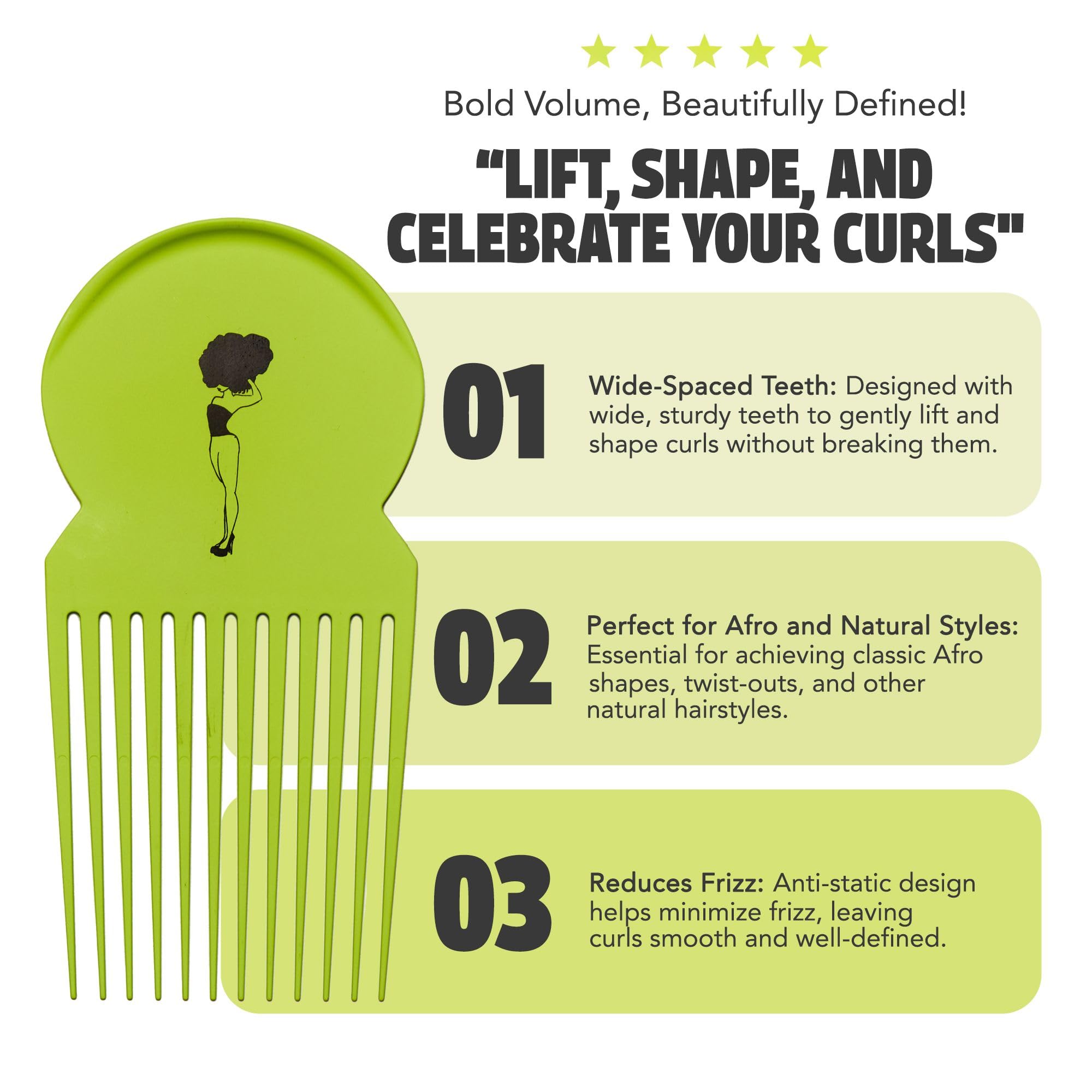 Pardon My Fro Afro Hair Pick Detangling Tool Women Thick Textured Hair Frizz - Thumbnail 3