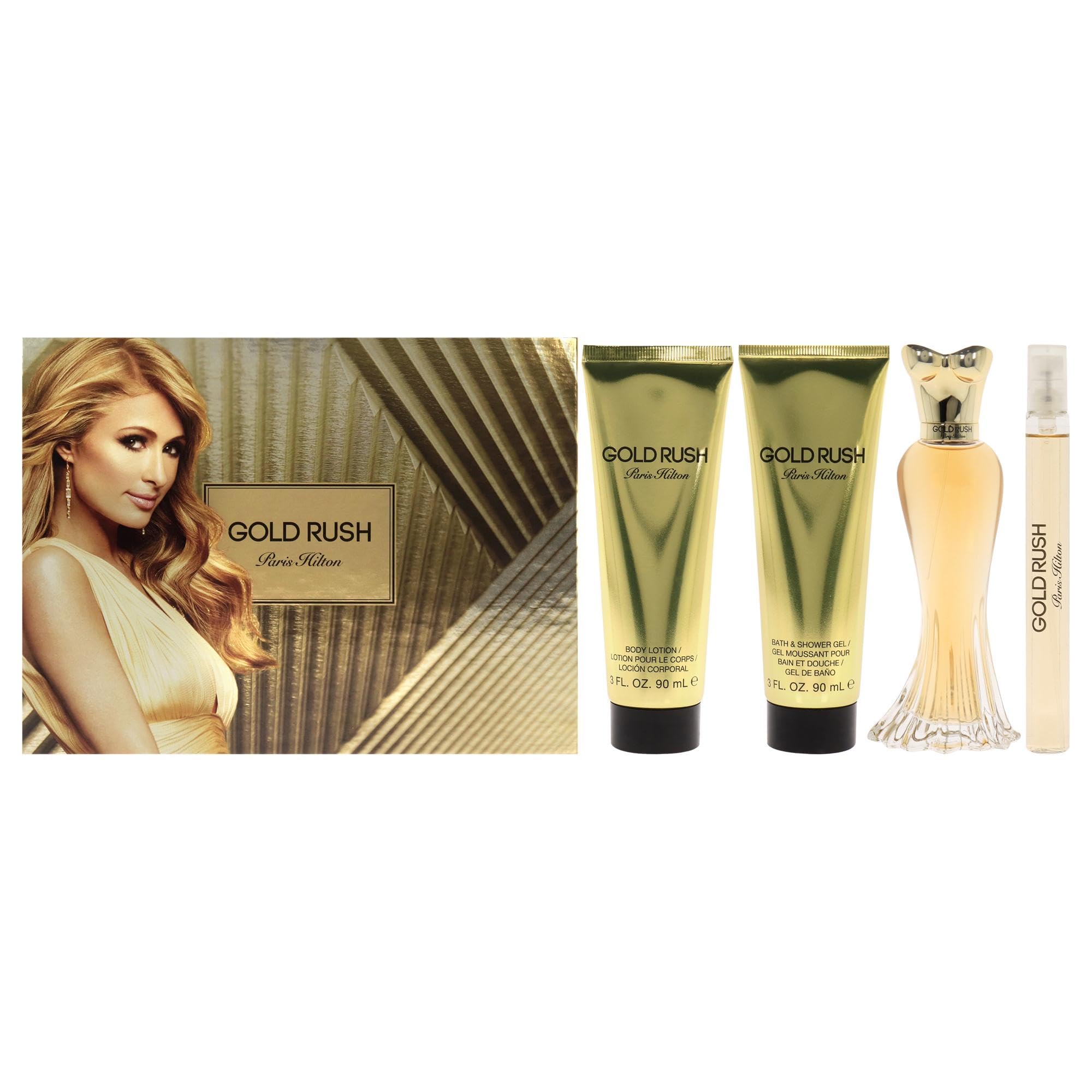 Paris Hilton Gold Rush 4 Pc Body Lotion Shower Gel For Women EDP 3.4 oz (Set)