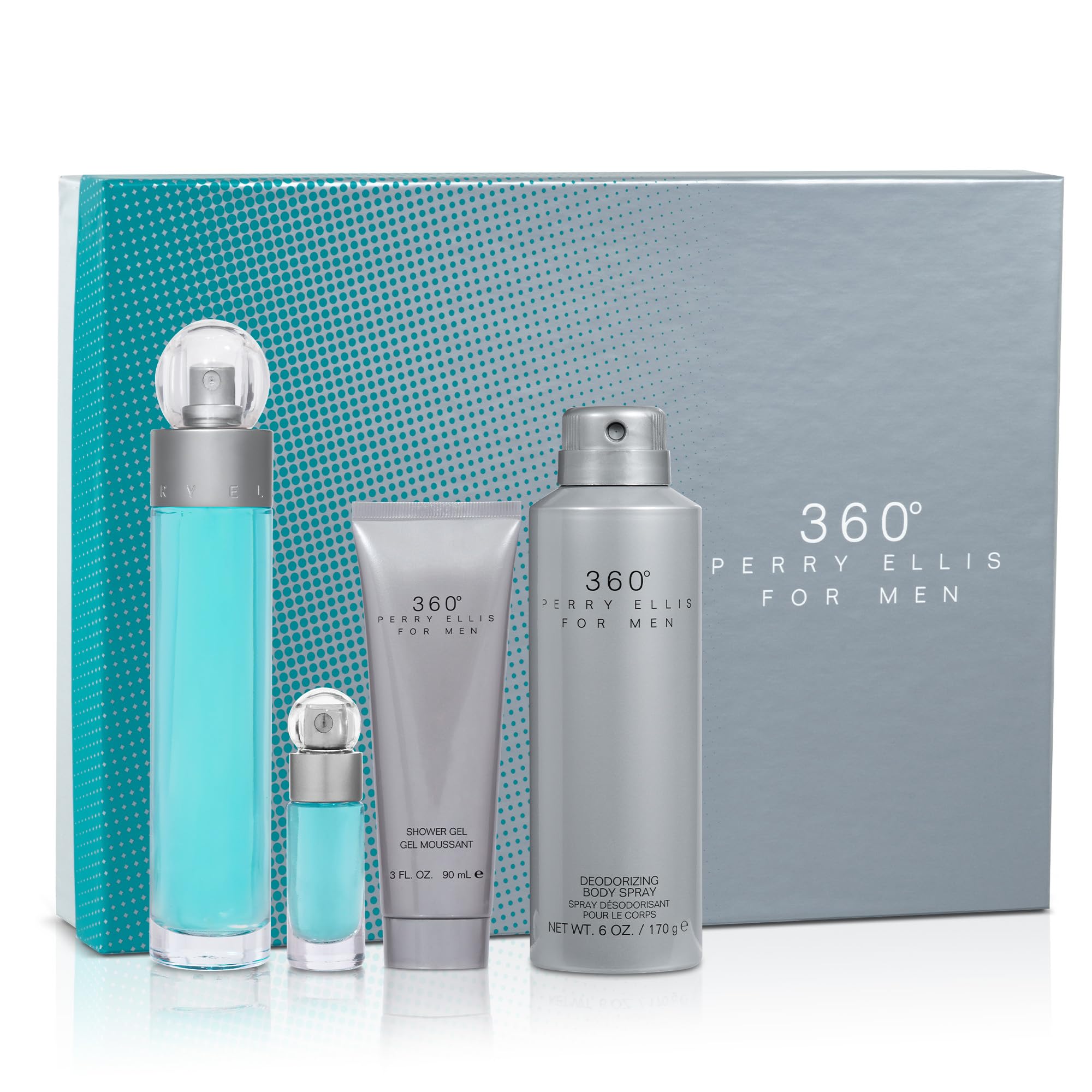 [Set] Perry Ellis 360° 4 Piece 3.4 Fl Oz Shower Gel Body .25 Fl Oz Mini Travel Fresh