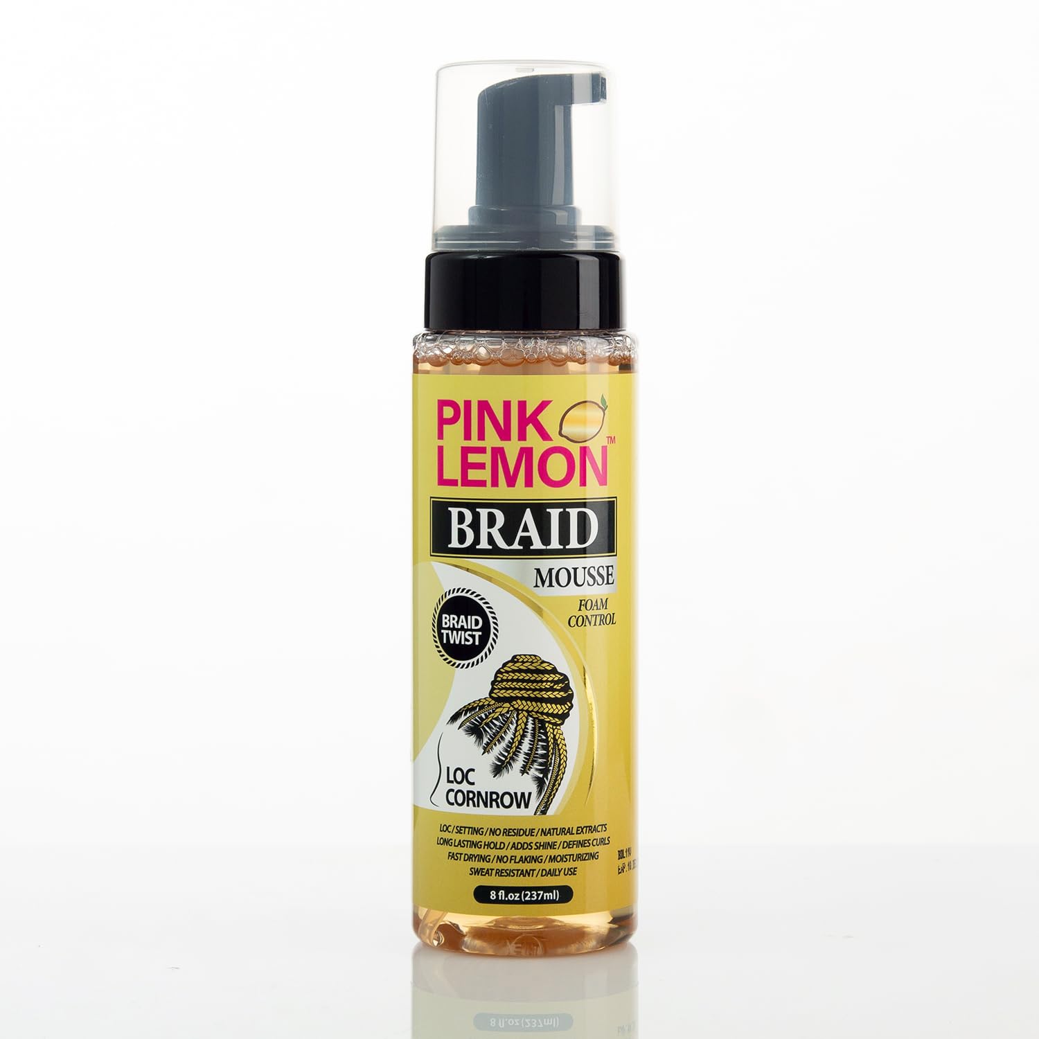 Pink Lemon Braid Mousse Foam Control for Loc and Cornrow Styling 8 Fl Oz