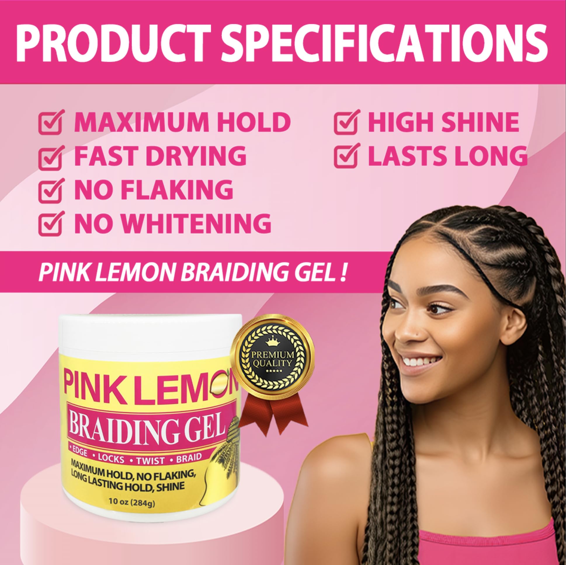 Pink Lemon Braiding Gel Hair Care 10 oz