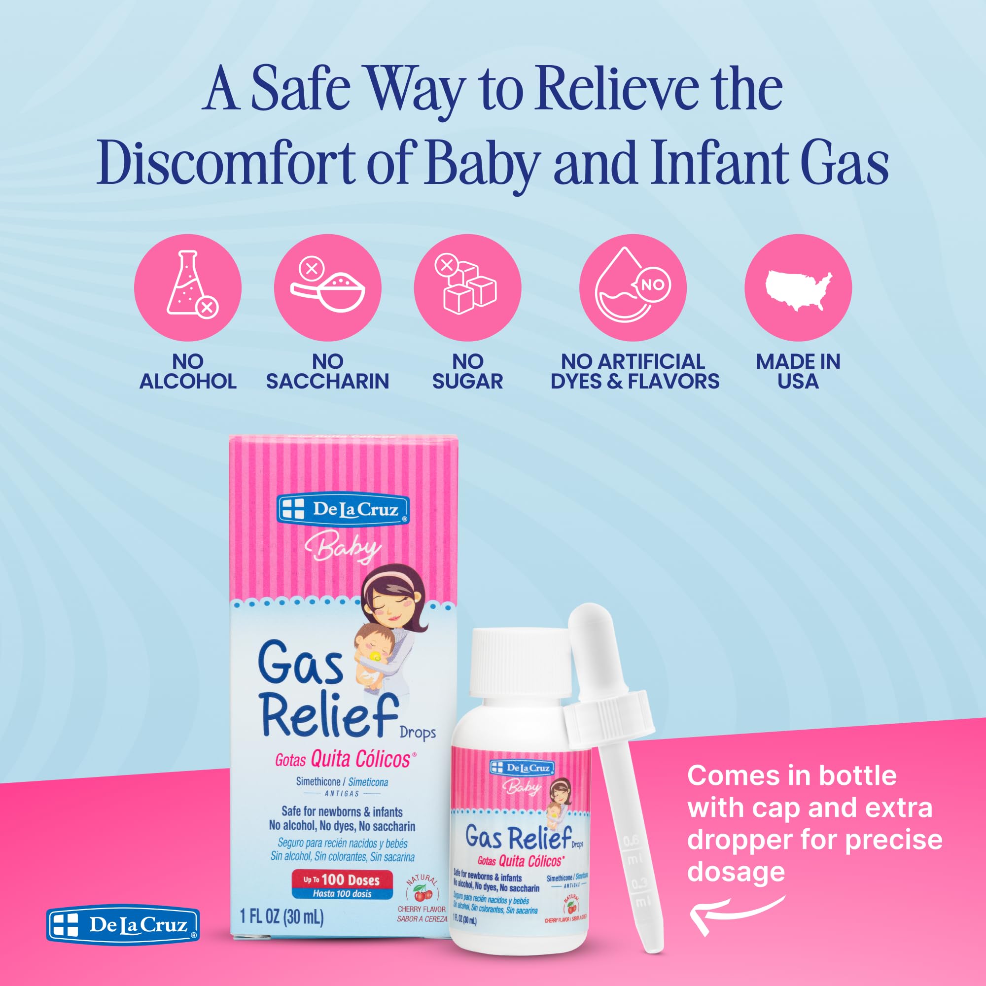 De la Cruz Gas Drops for Babies Quita Cólicos Infant Gas Relief With - Thumbnail 2