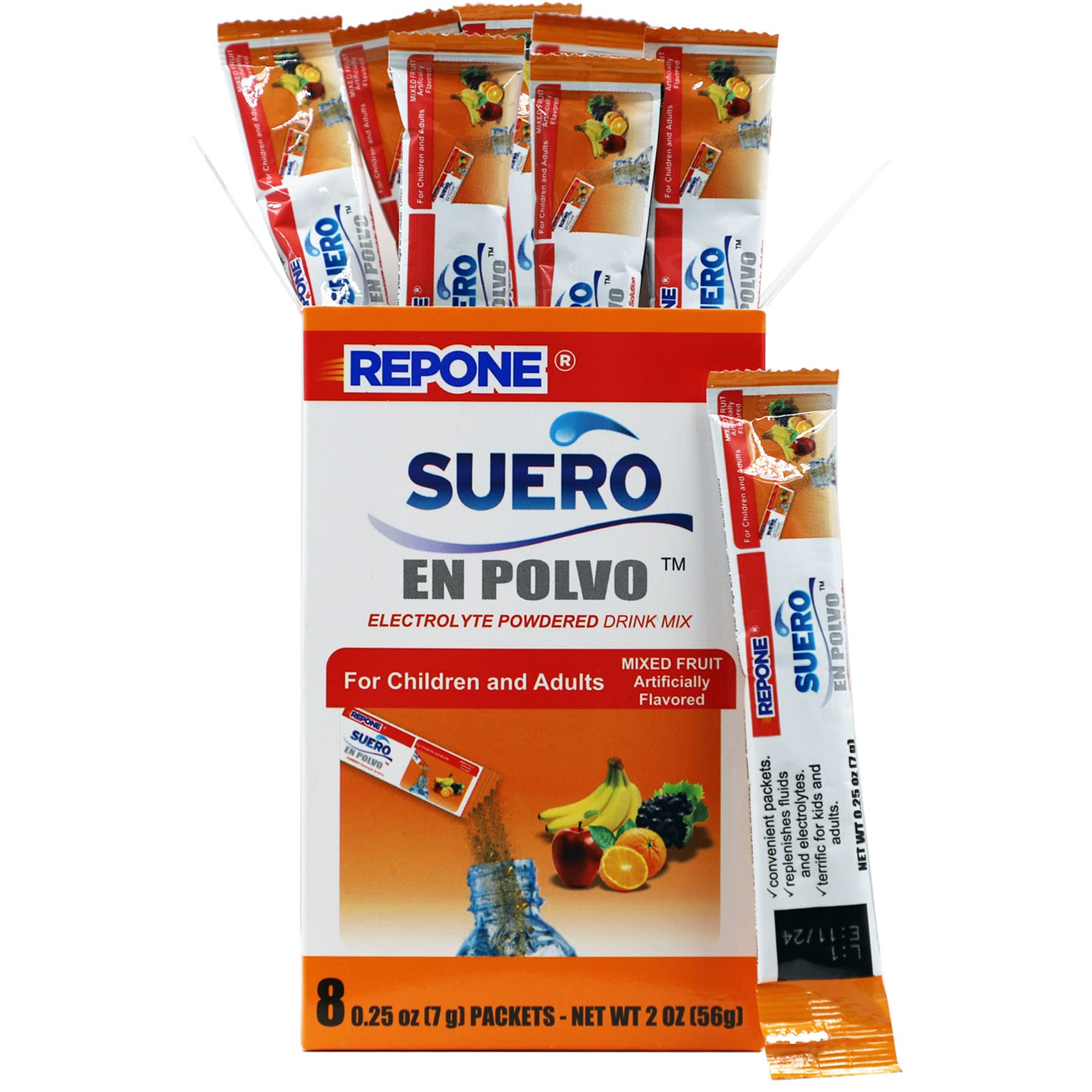 Repone Suero Electrolyte Powder Solution Fruit Flavor Packets 1 Box With 8