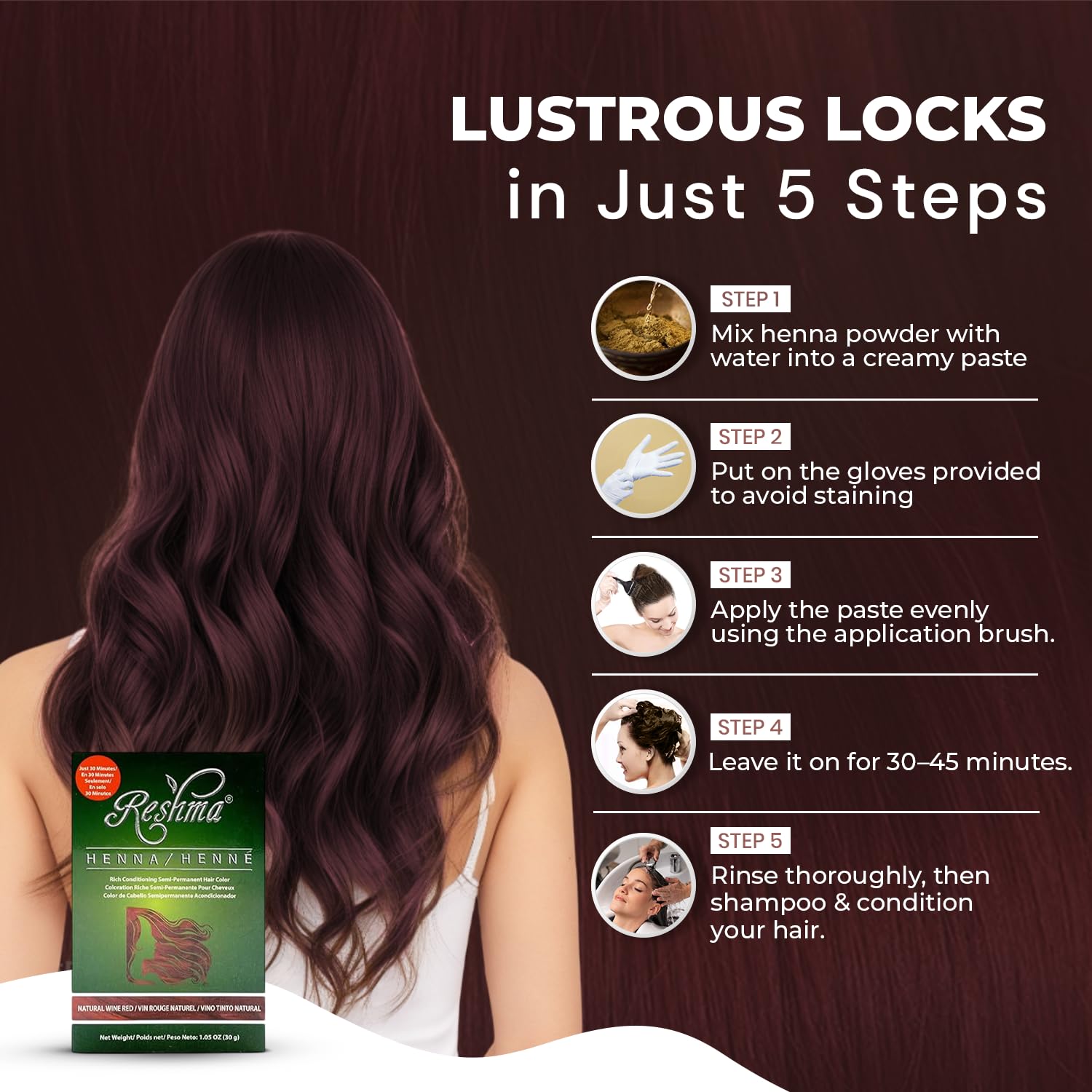 30 Minute Henna Hair Dye Soft Shiny Hair Henna Hair Color Dye 100% Gray - Thumbnail 3