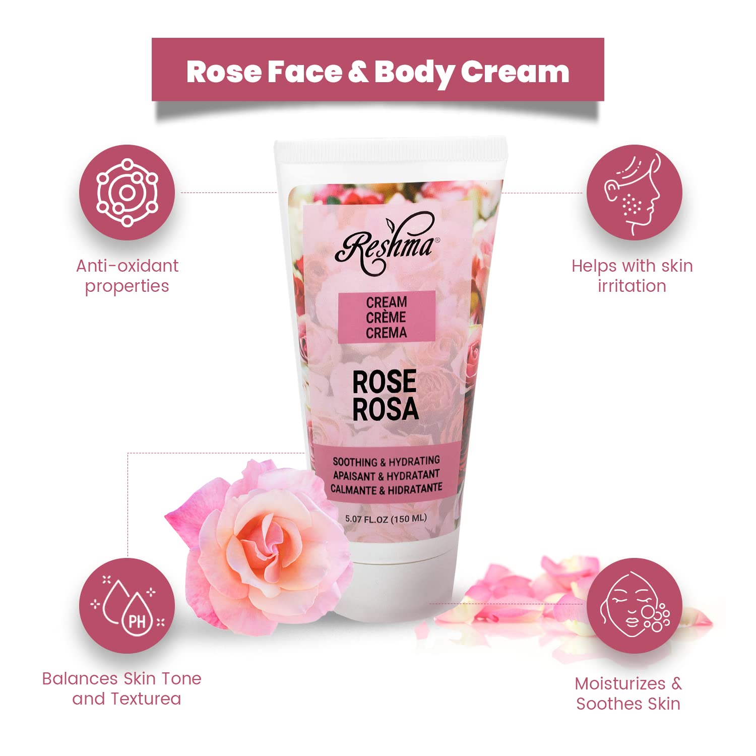 Reshma Beauty Rose Cream Face Body Cream for Normal To Dry Skin Enhances - Thumbnail 2