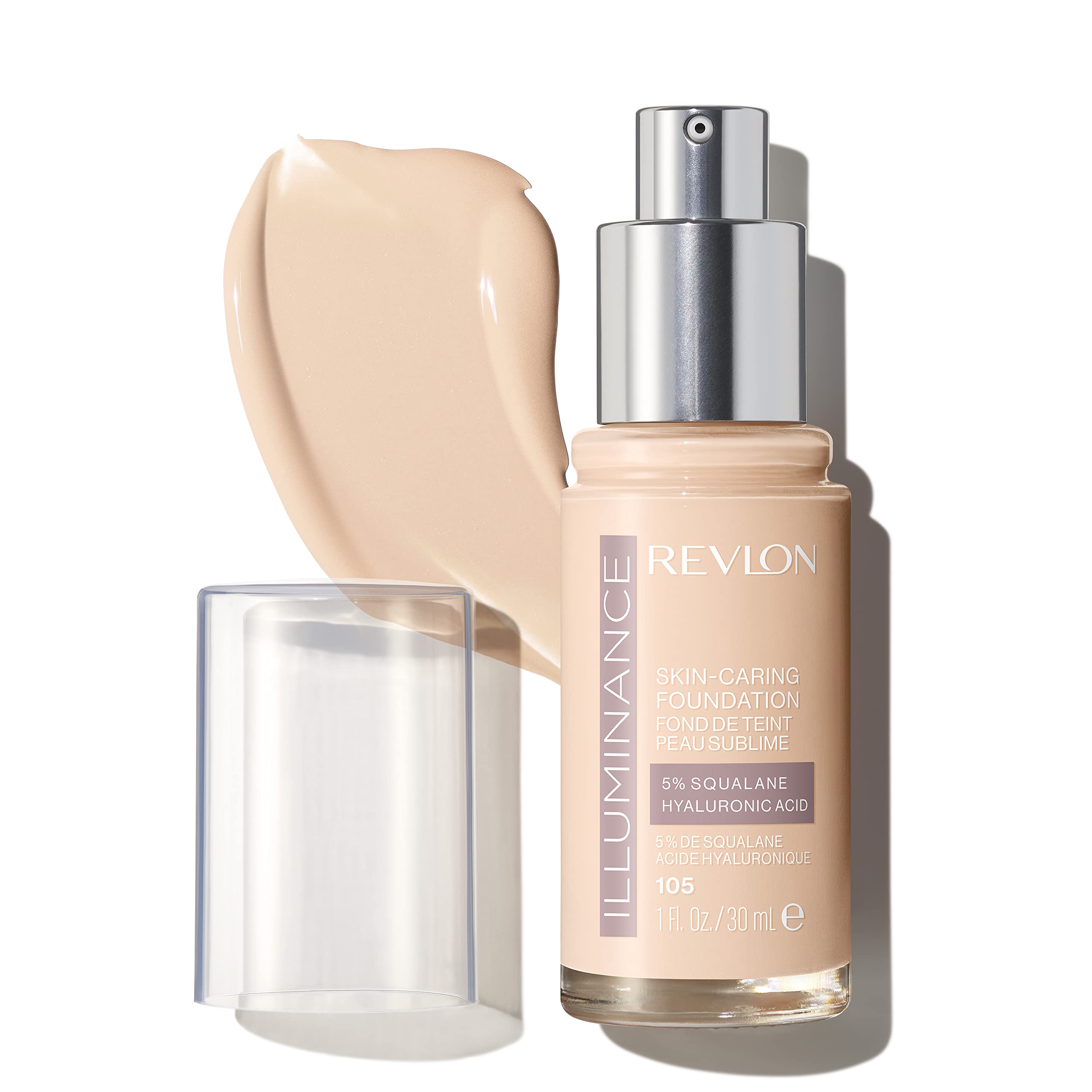 (12-pack) Revlon Illuminance Skin-Caring Liquid Foundation, Hyaluronic Acid, Hydrating and Nourishing Formula with Medium Coverage, 105 Cream Ivory, 1 fl oz
