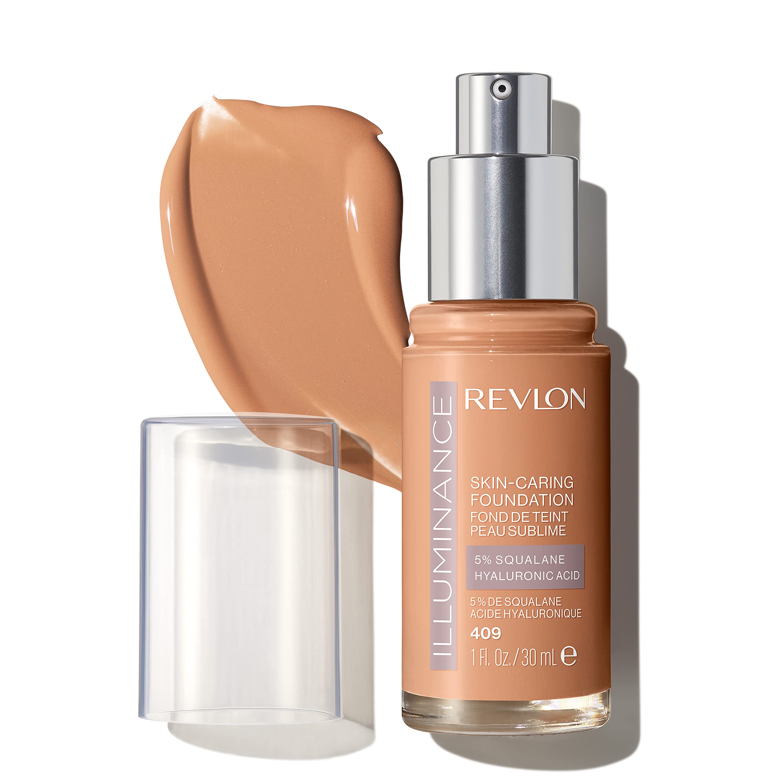 (12-pack) Revlon Illuminance Skin-Caring Liquid Foundation, Hyaluronic Acid, Hydrating and Nourishing Formula with Medium Coverage, 409 Brulee, 1 fl oz