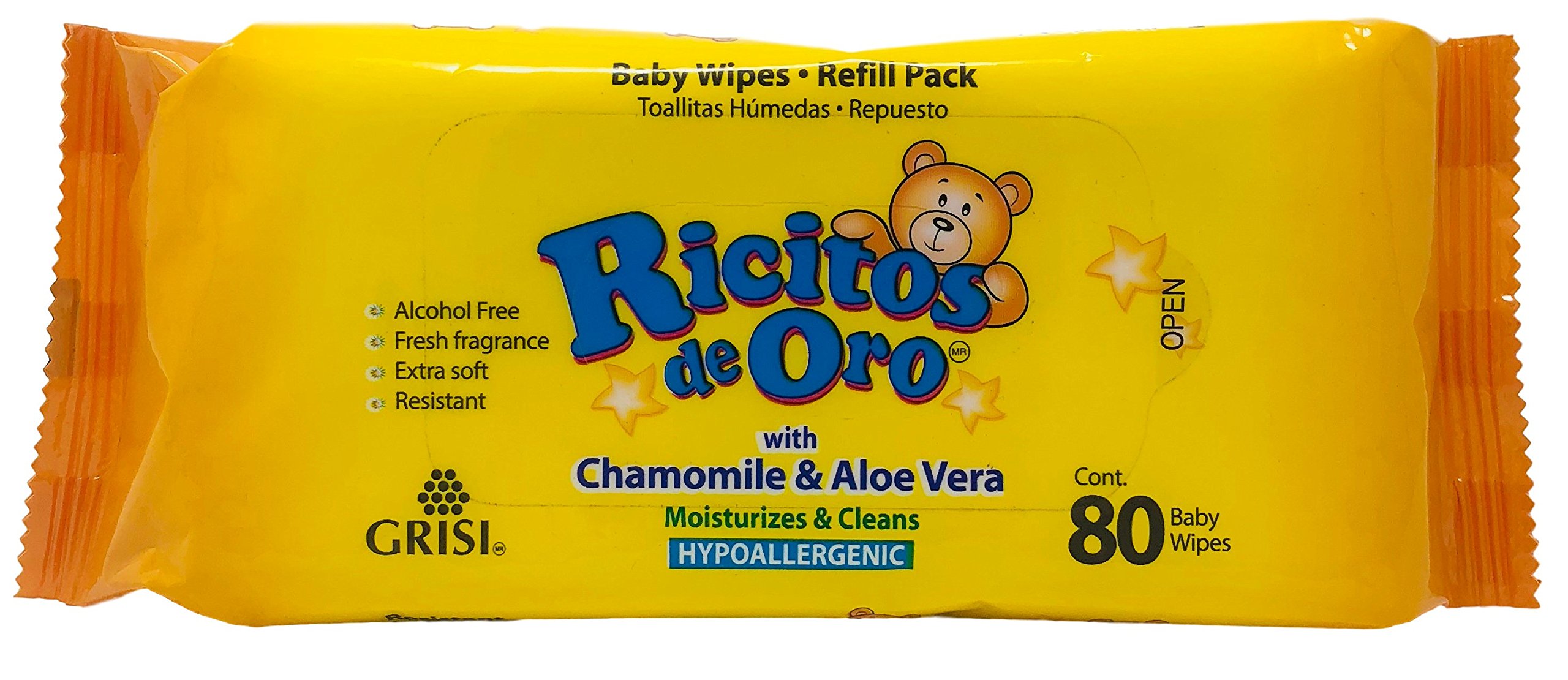 Ricitos de Oro Baby Wipes Baby Wipes With Chamomile Extract and Aloe Vera 80