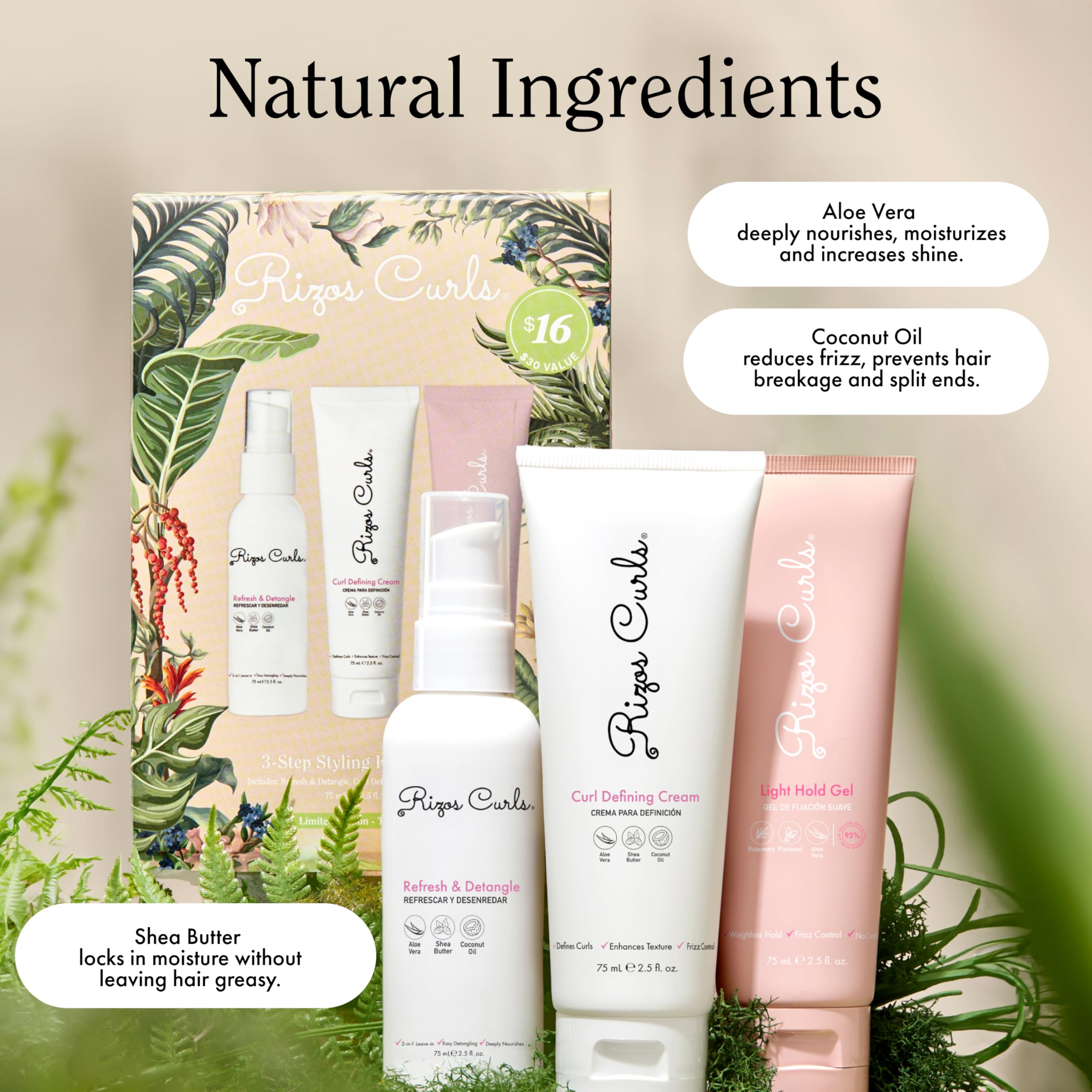 Rizos Curls 3 Step Styling Kit Define Style Hold With Curl Defining Cream Light - Thumbnail 3