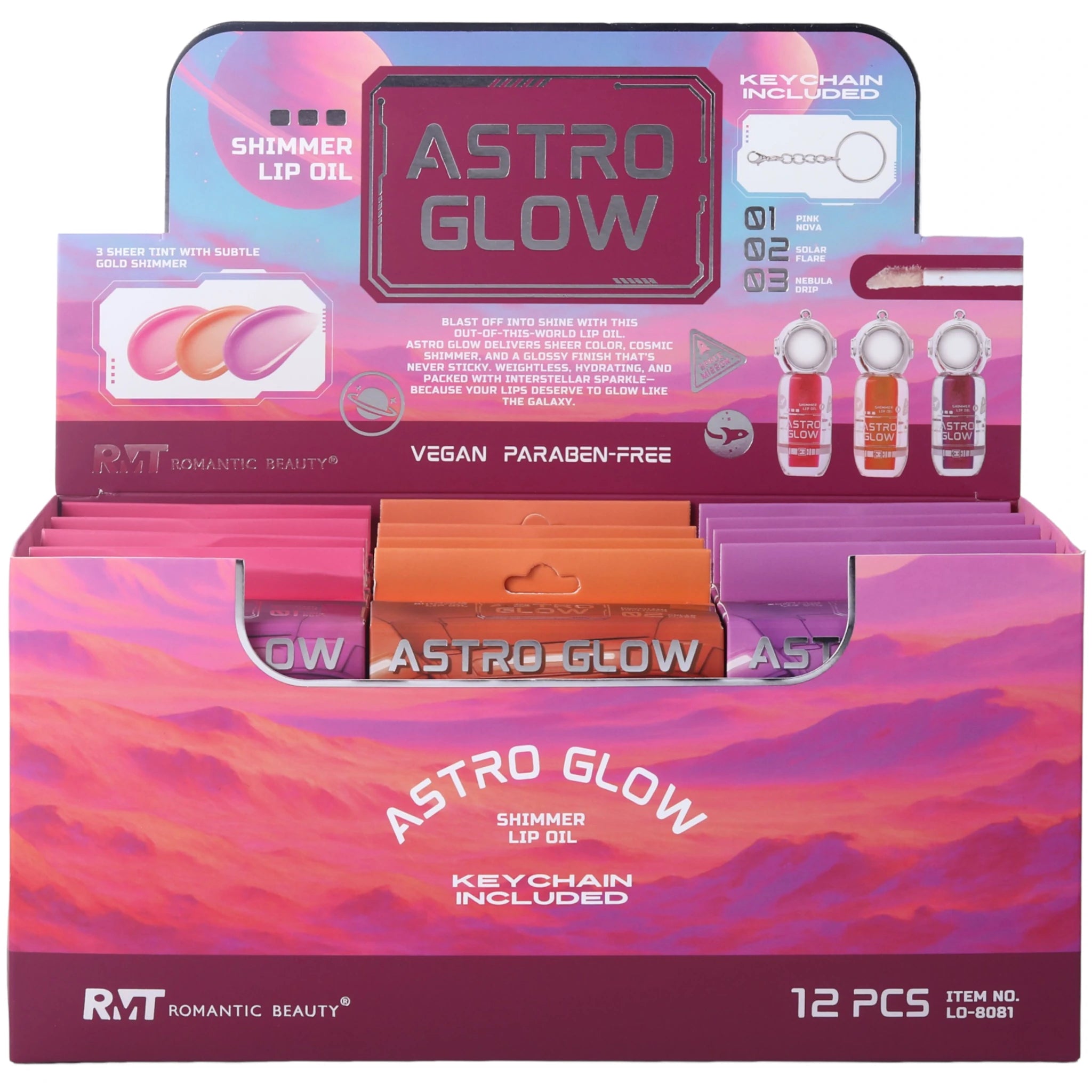 (12-pack) Romantic Beauty Astro Glow Shimmer Lip Oil