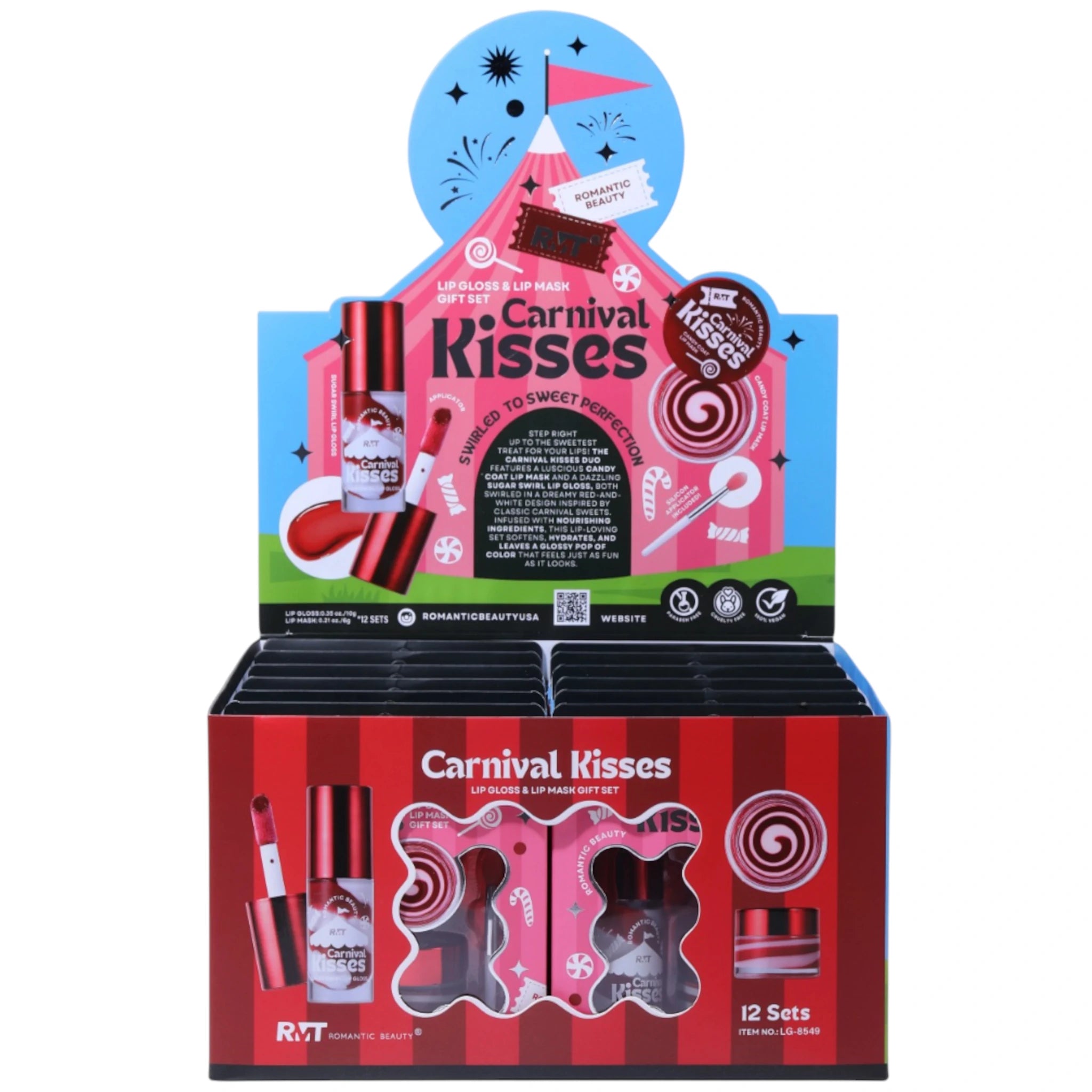 (12-pack) Romantic Beauty Carnival Kisses Lip Gloss & Lip Mask Gift Set