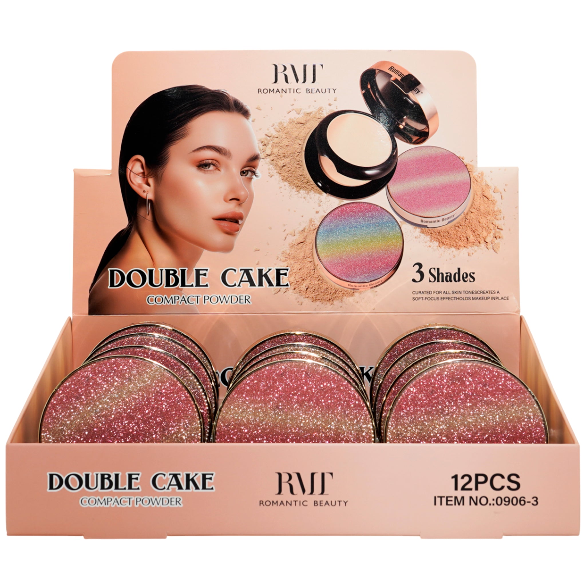 (12-pack) Romantic Beauty Double Cake Compact Powder