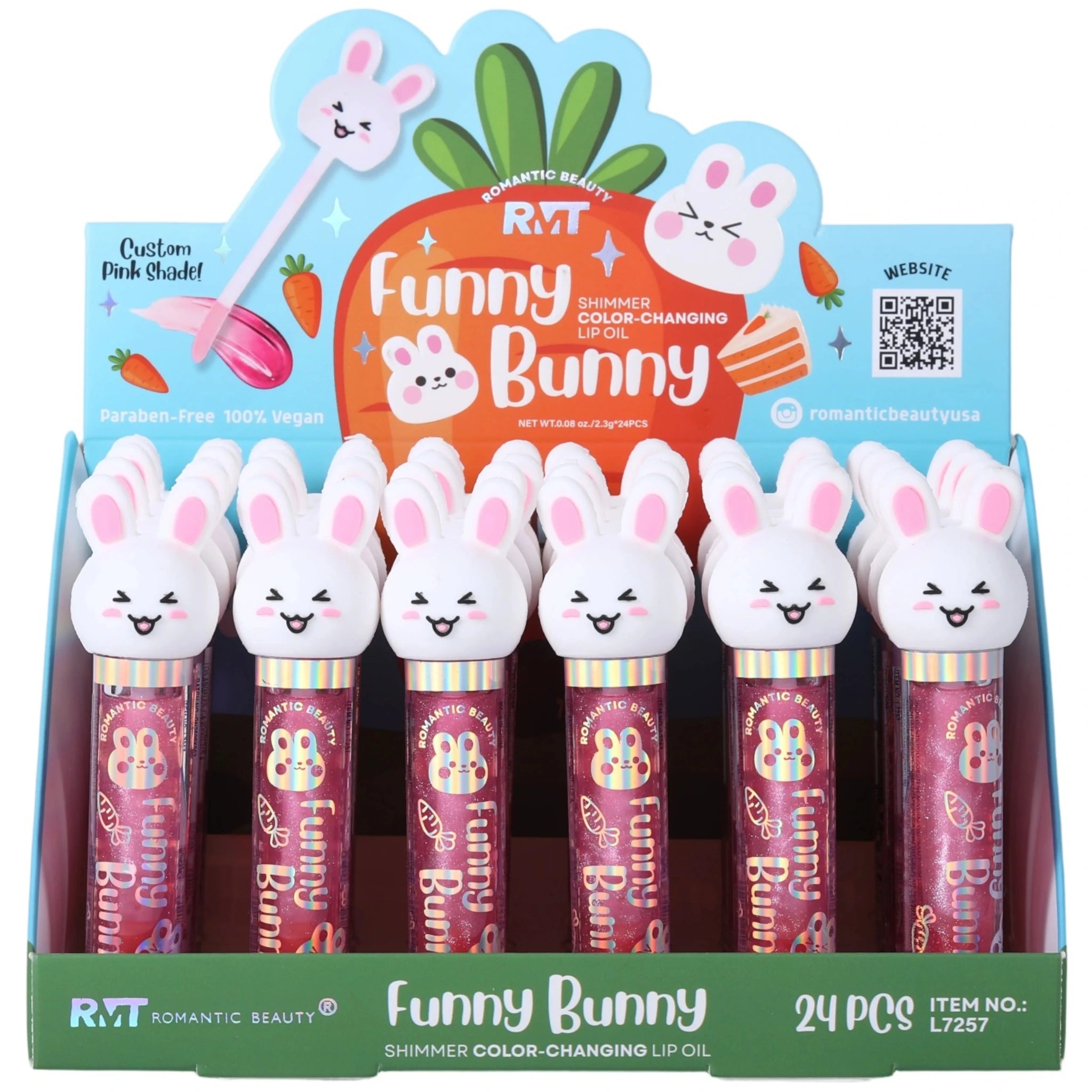 (24-pack) Romantic Beauty Funny Bunny Magic Shimmer Lip Oil
