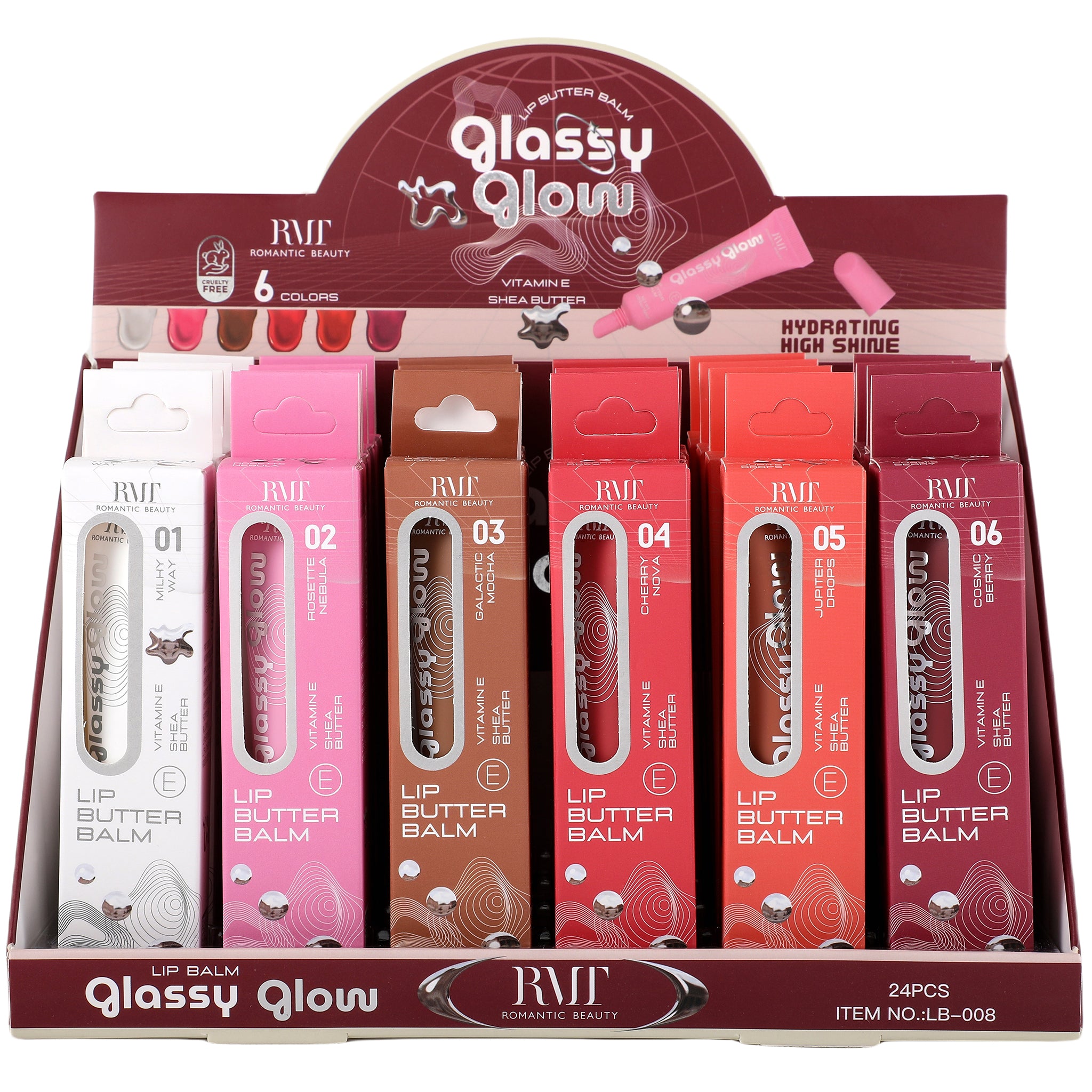 (24-pack) Romantic Beauty Glassy Glow Lip Butter Balm