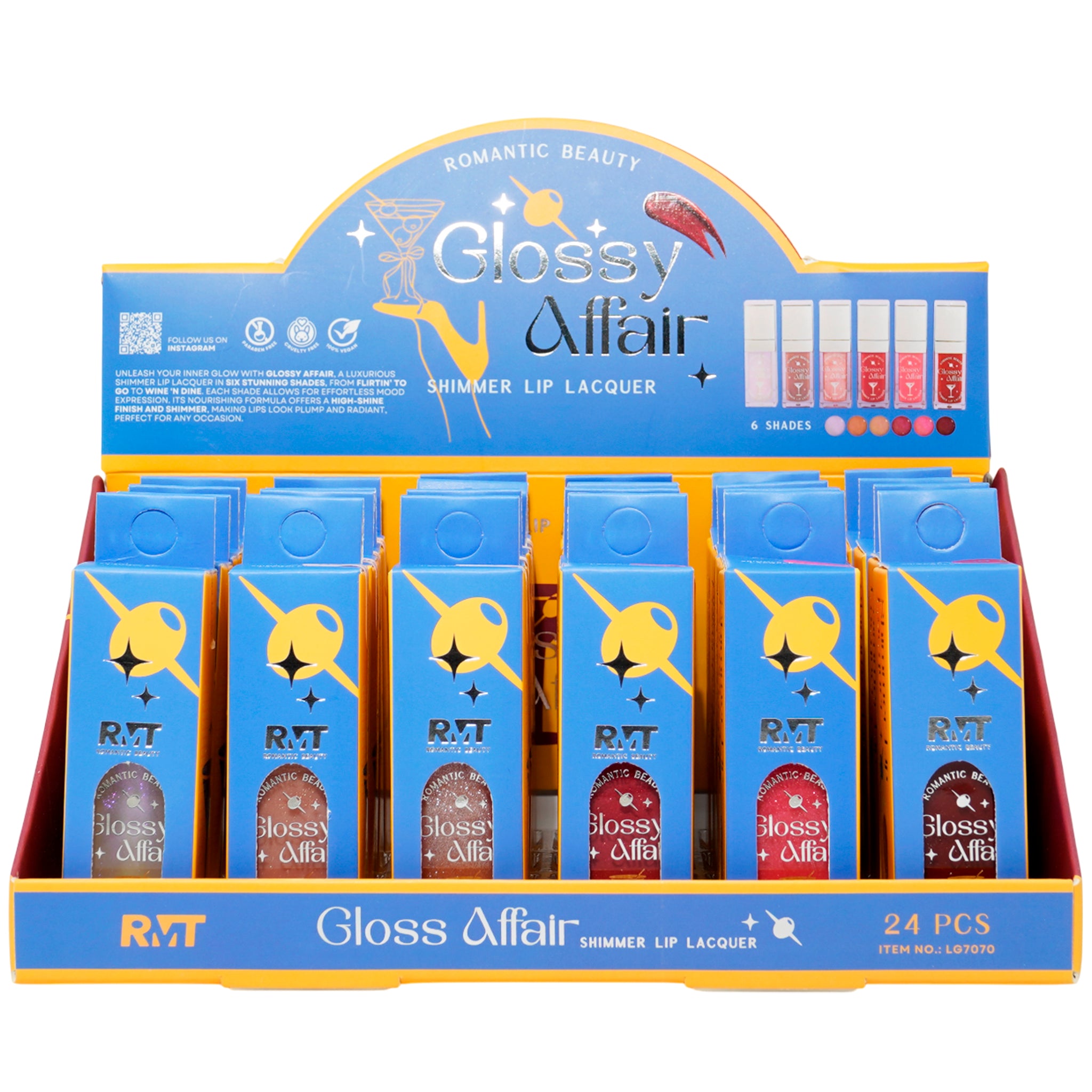 (24-pack) Romantic Beauty Glossy Affair Shimmer Lip Lacquer