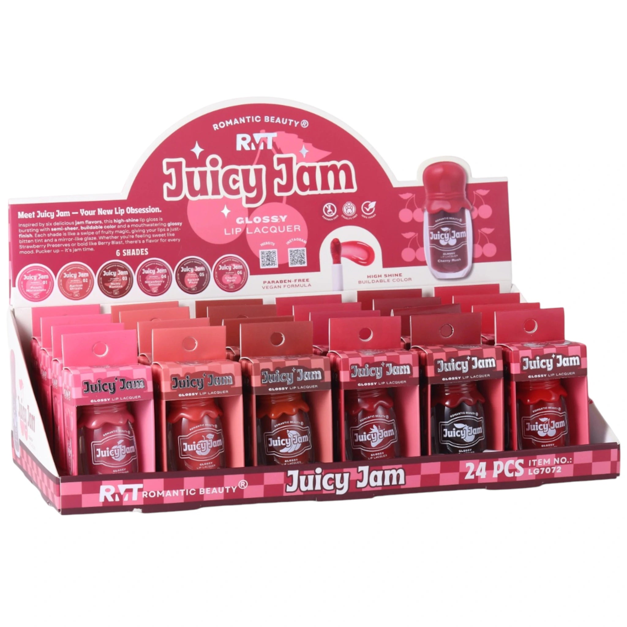 (24-pack) Romantic Beauty Juicy Jam Glossy Lip Lacquer