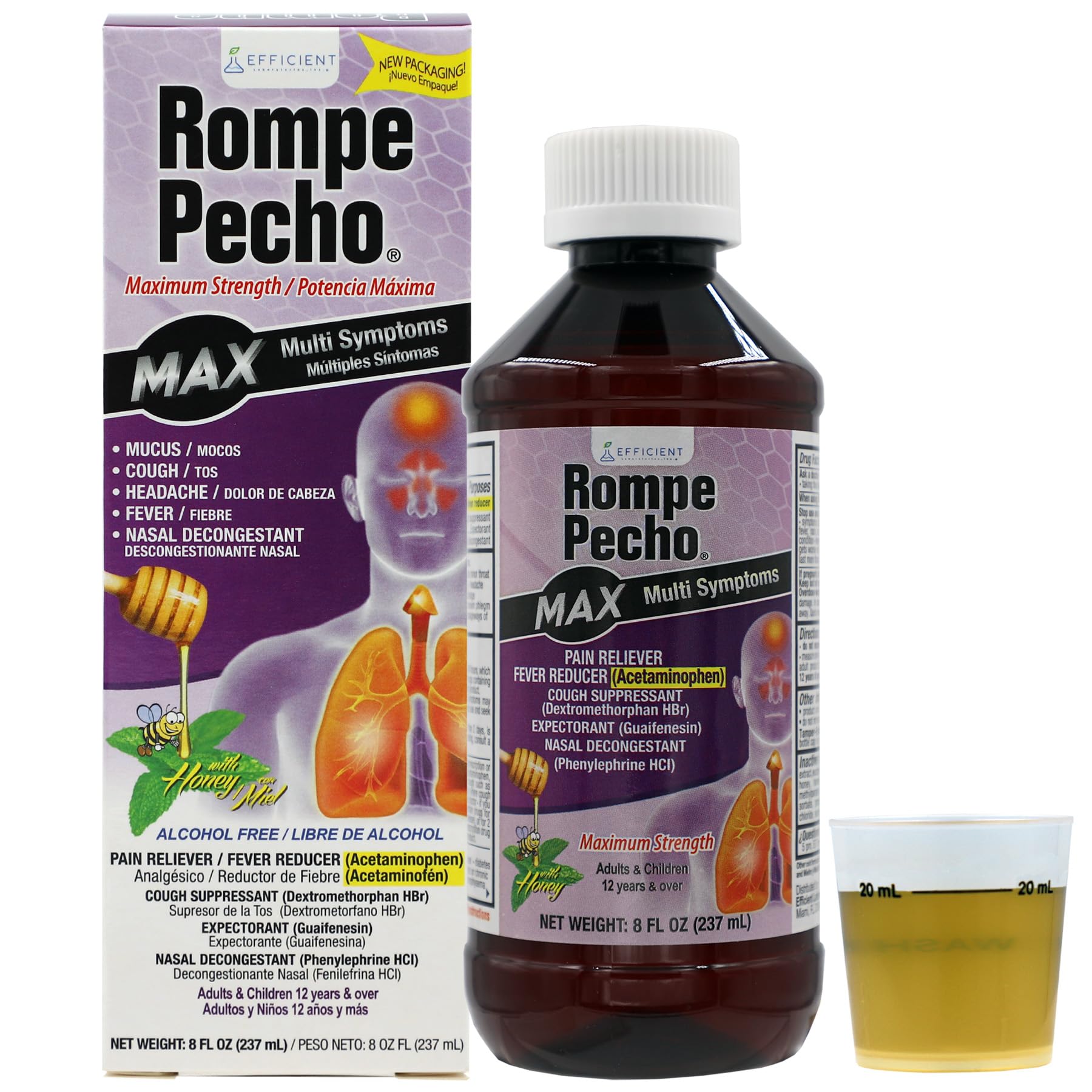 Rompe Pecho Max Multi Symptom Maximum Strength Cough Syrup Alcohol Free 8 oz - Thumbnail 3