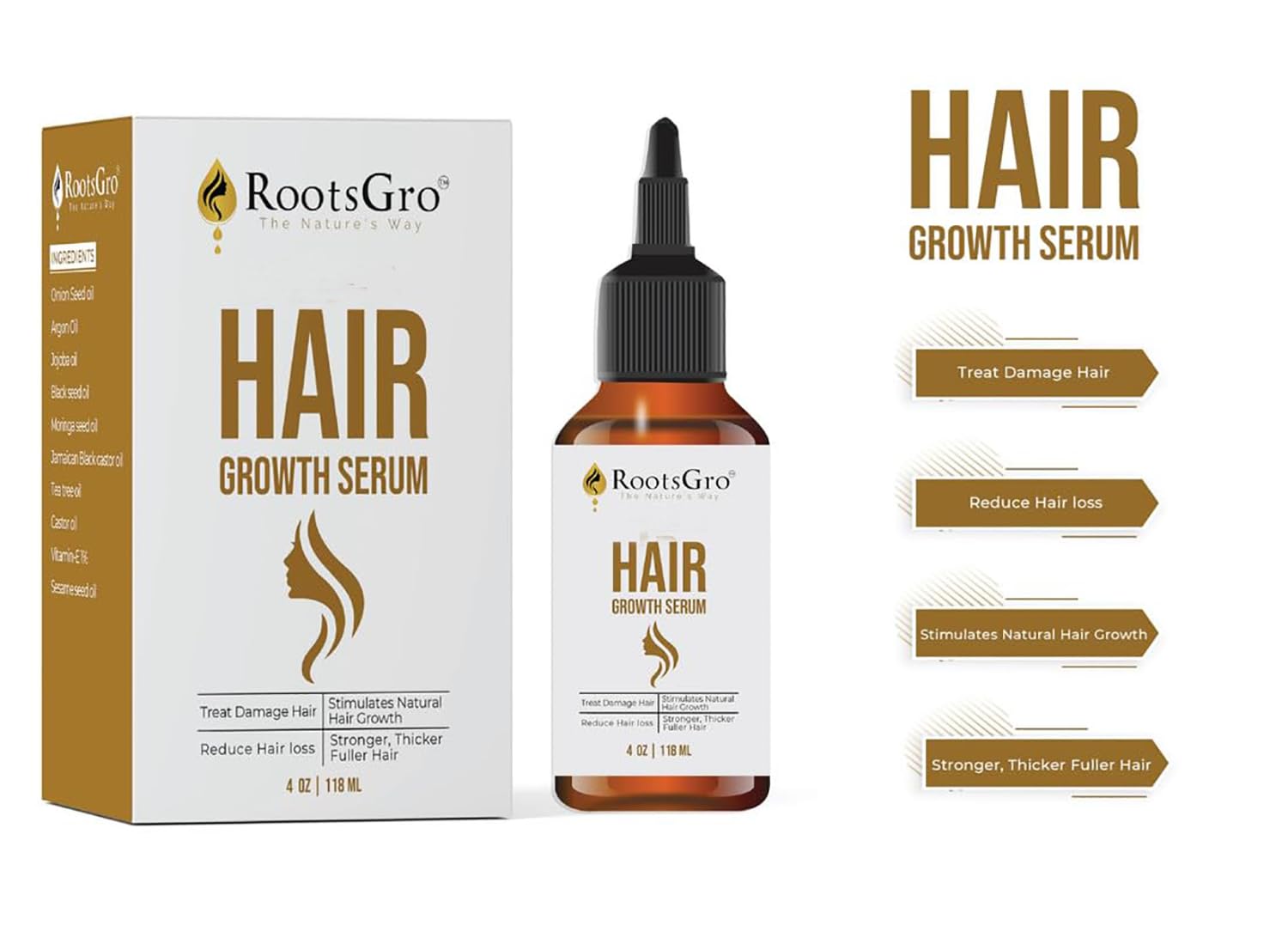 Rootsgro Hair Growth Serum 4 oz - Thumbnail 2