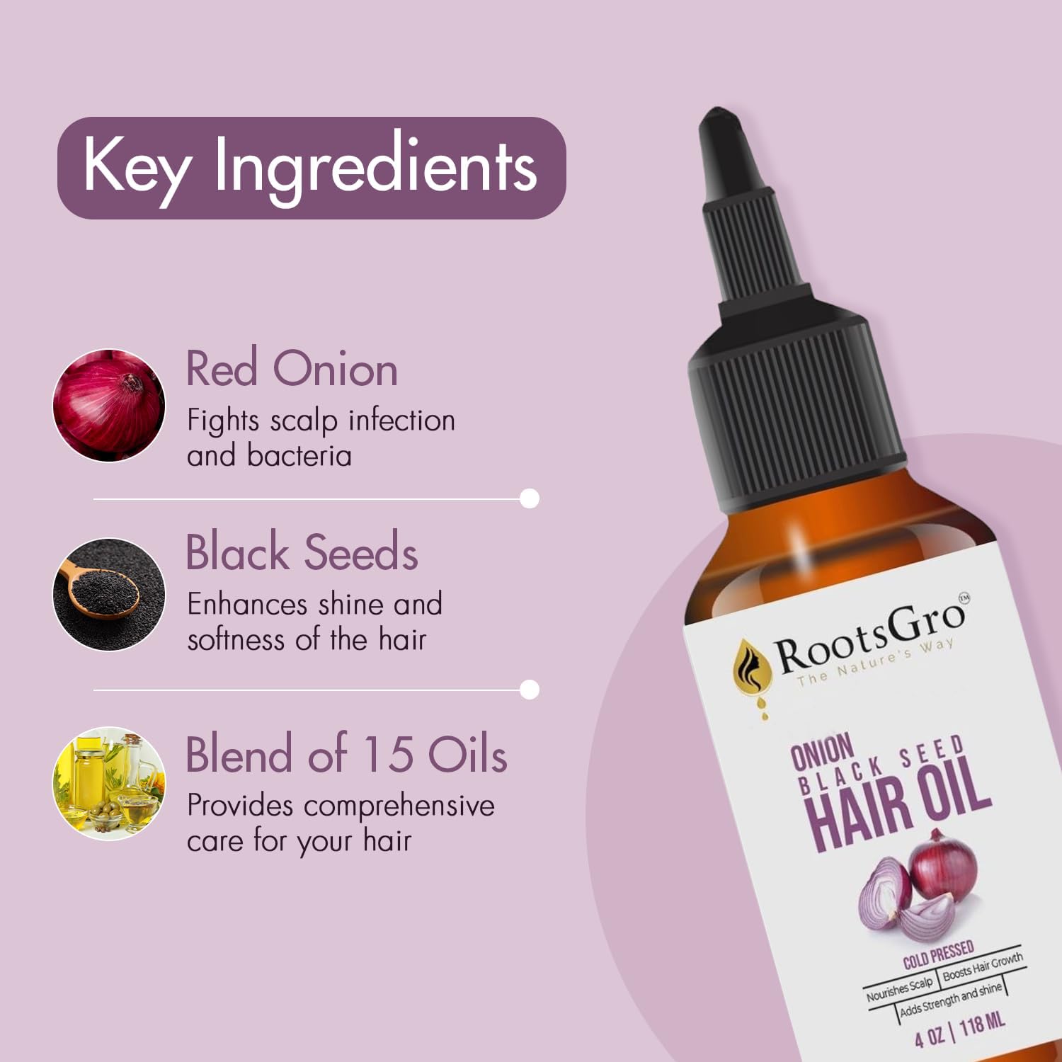 Rootsgro Onion Black Seed Oil Cold Pressed Potentially Helps To Strengthen - Thumbnail 2