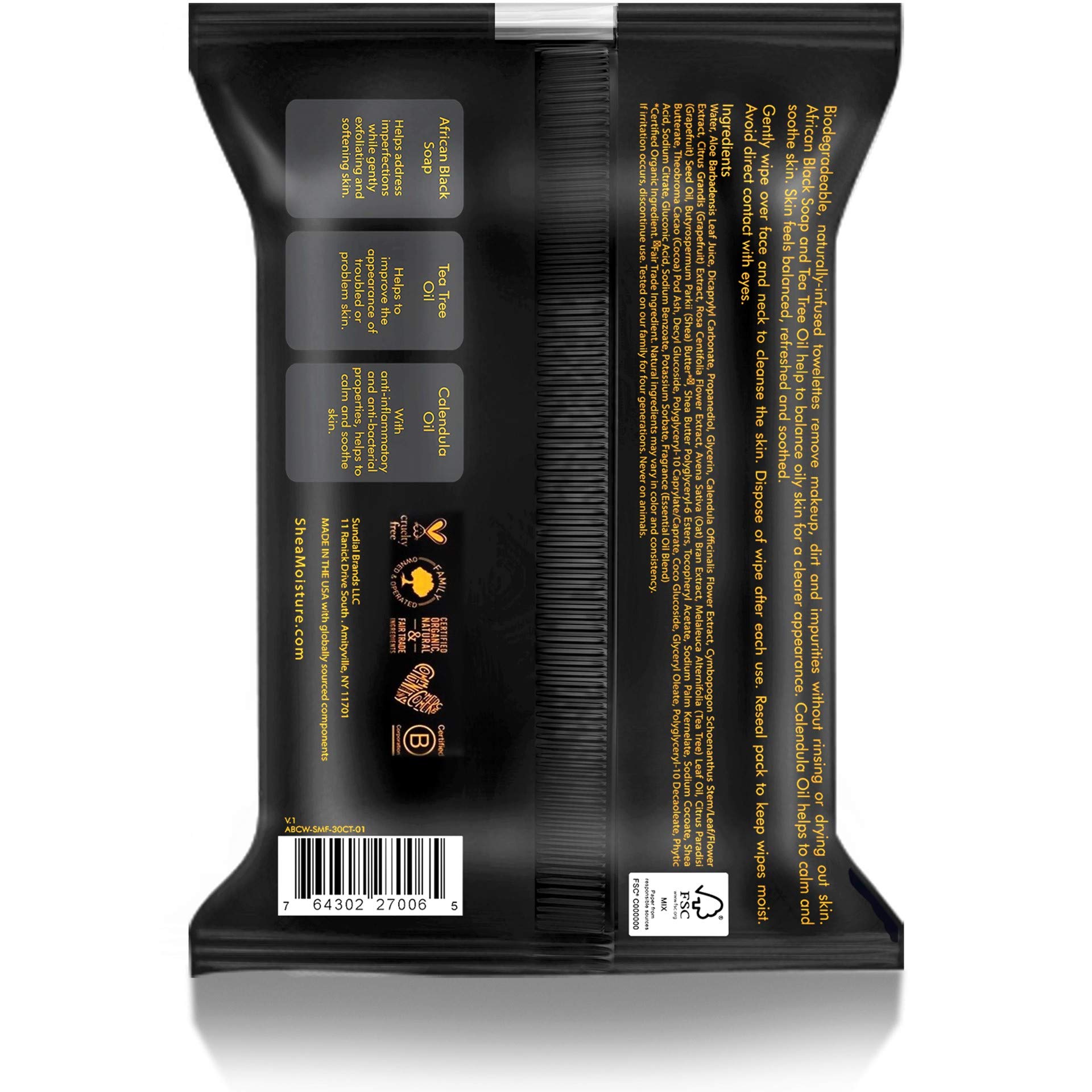 Sheamoisture African Black Soap Clarifying Facial Wipes 30 Ct