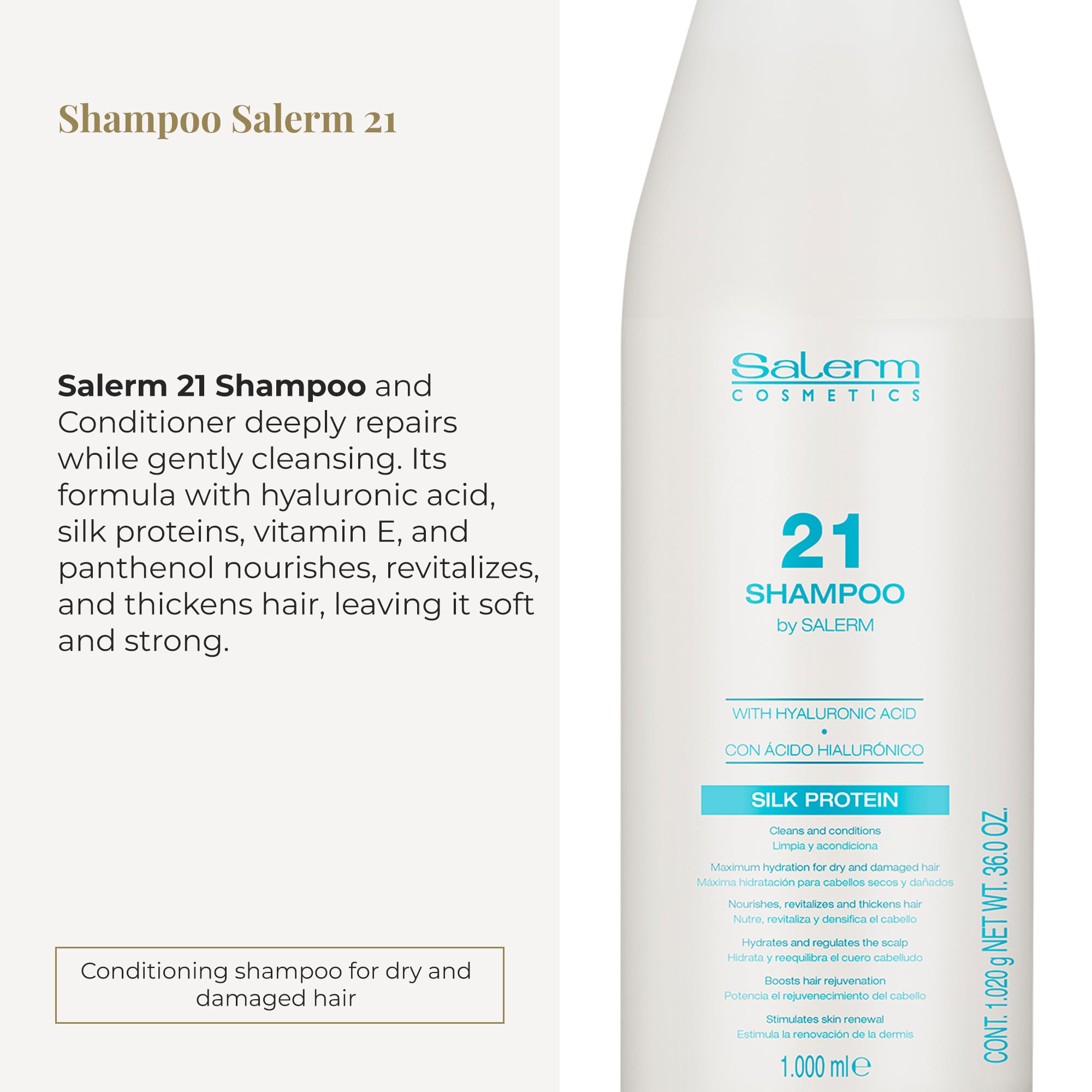 Salerm Hydrating Shampoo 21 Silk Protein for Dry and Damaged Hair With Silk - Thumbnail 2