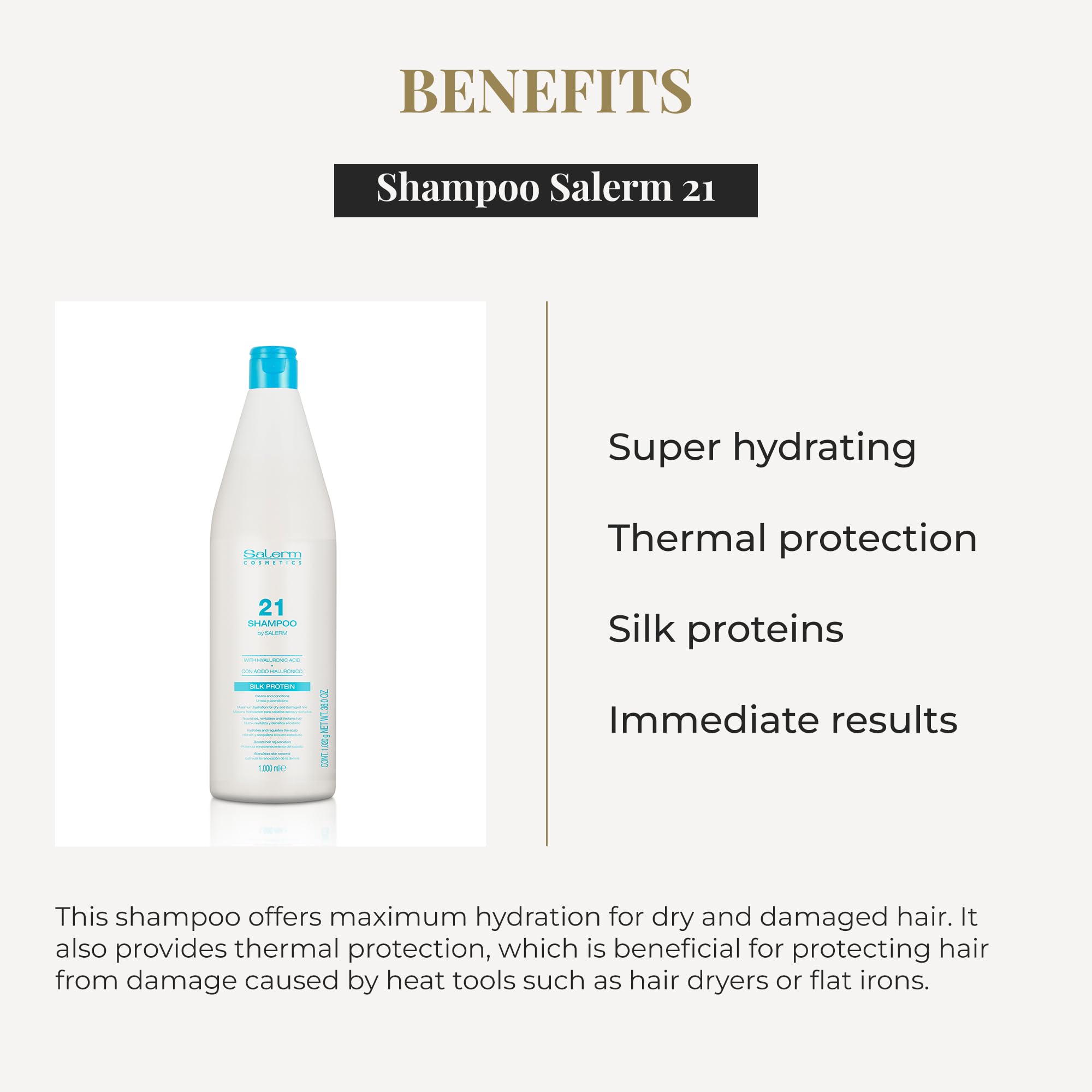 Salerm Hydrating Shampoo 21 Silk Protein for Dry and Damaged Hair With Silk - Thumbnail 3