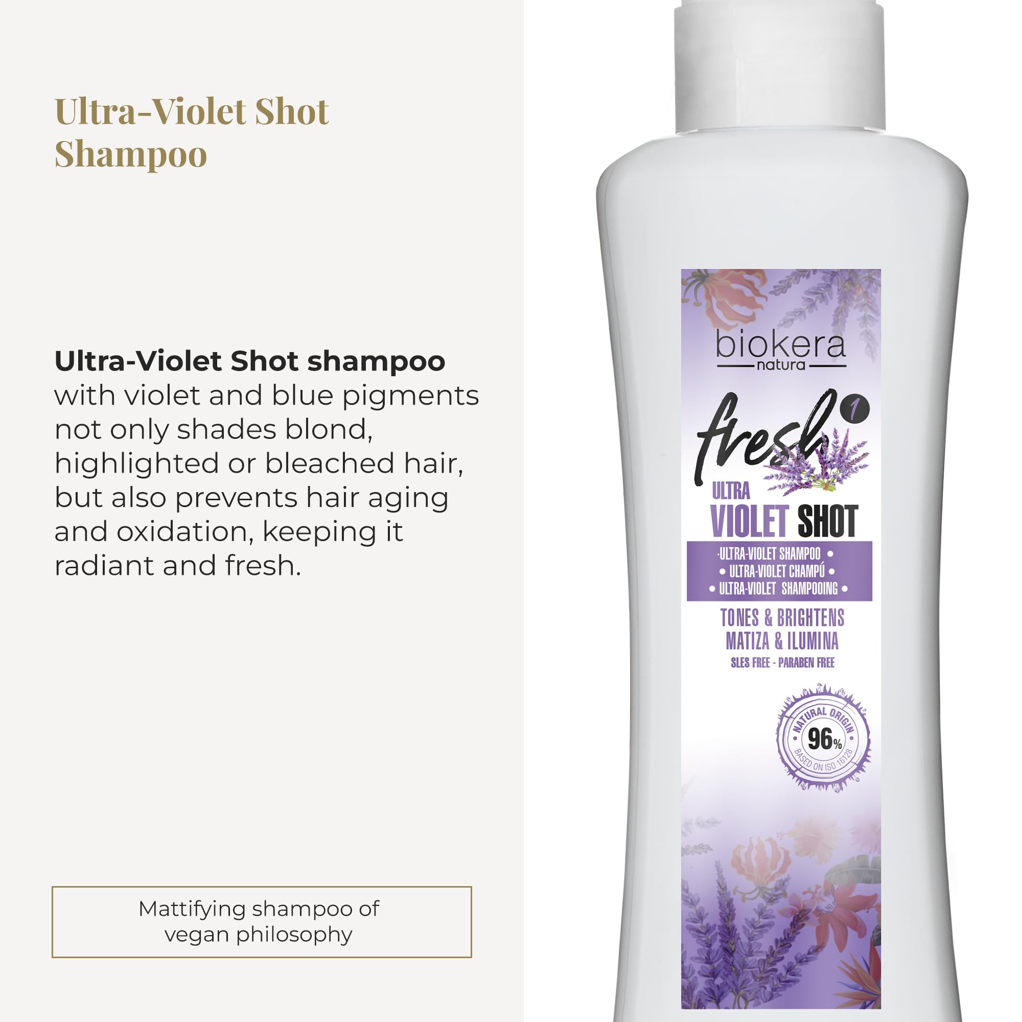 Salerm Purple Shampoo Biokera Fresh Ultra Violet Shot Shampoo for Blonde Gray - Thumbnail 2