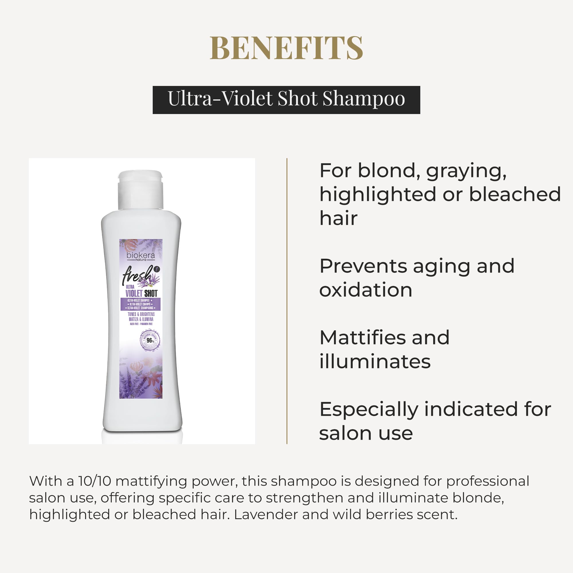 Salerm Purple Shampoo Biokera Fresh Ultra Violet Shot Shampoo for Blonde Gray - Thumbnail 3