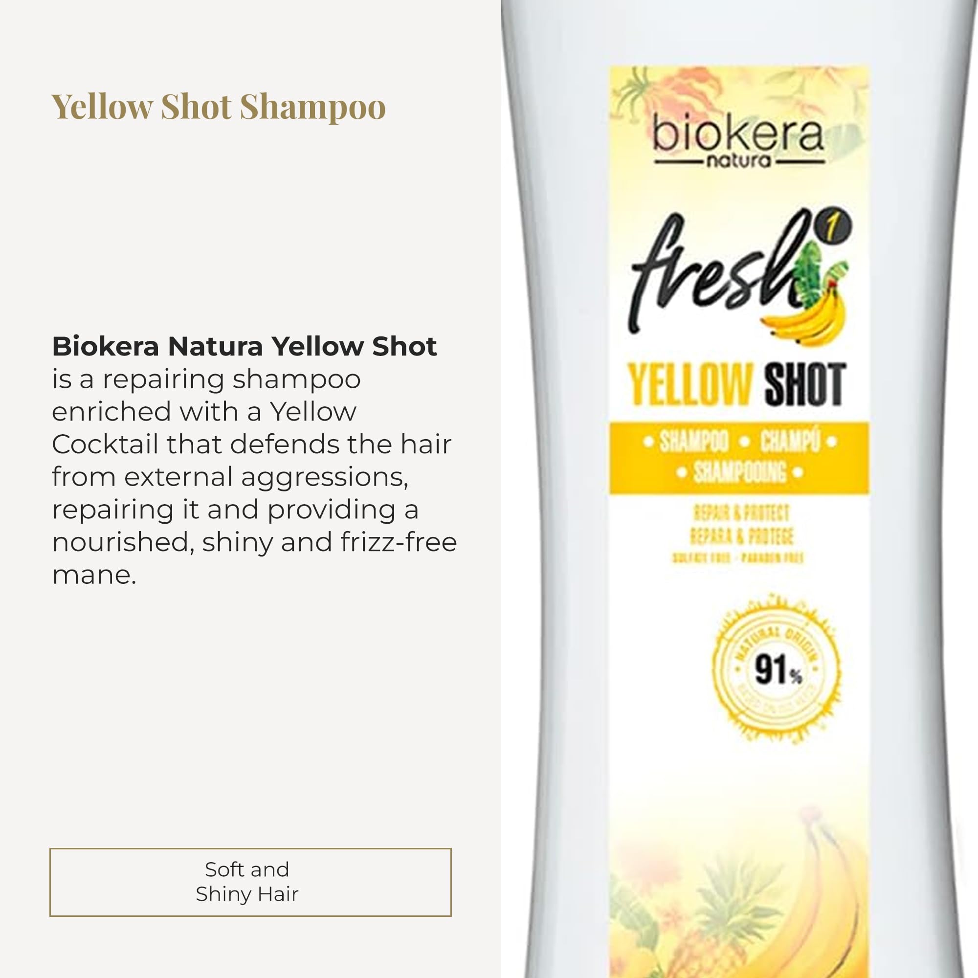 Salerm Repair Shampoo Yellow Shot Biokera Fresh Repairs and Protects for Shiny - Thumbnail 2