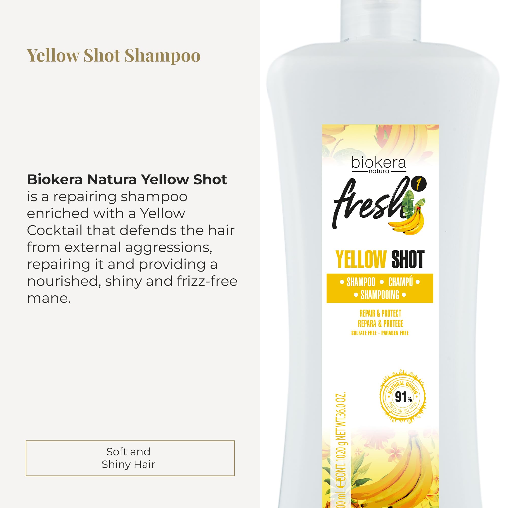 Salerm Repair Shampoo Yellow Shot Biokera Fresh Repairs and Protects for Shiny - Thumbnail 2