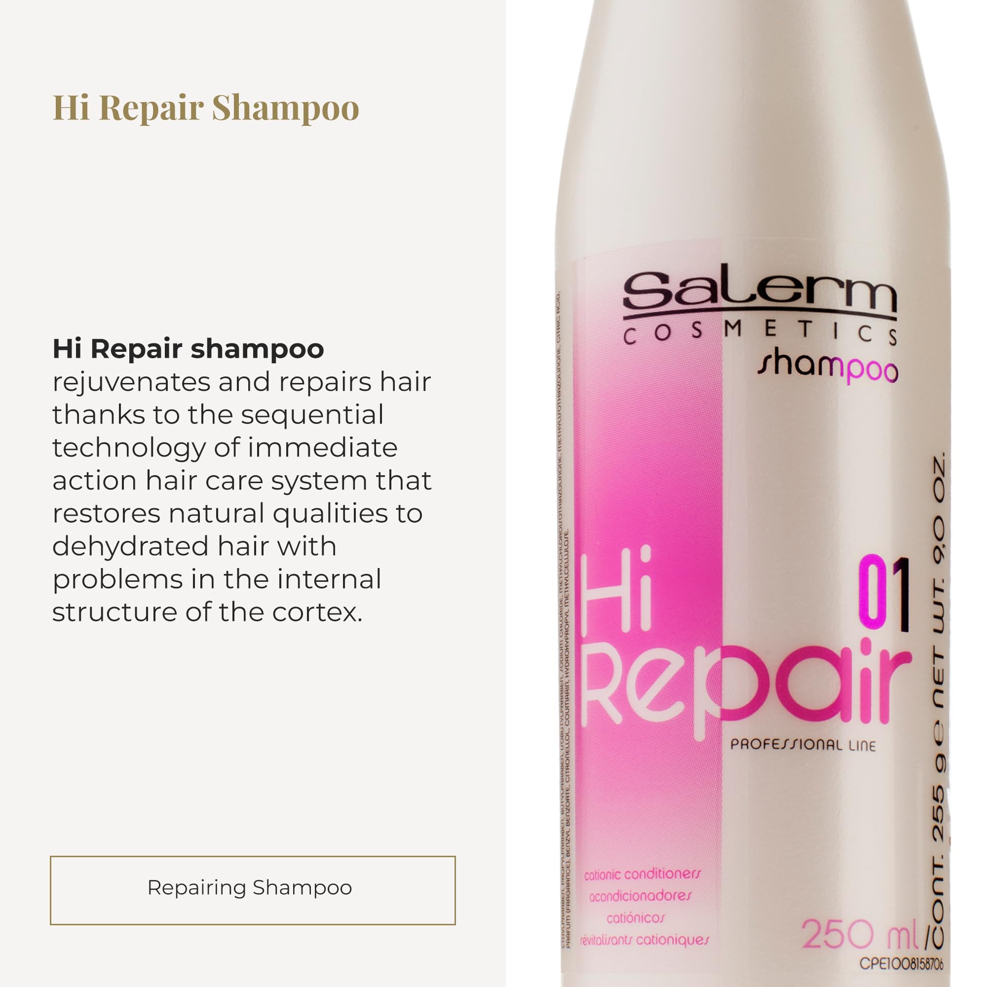 Salerm Repair Shampoo Hi Repair Shampoo Deep Hydration for Damaged Hair Repairs - Thumbnail 2