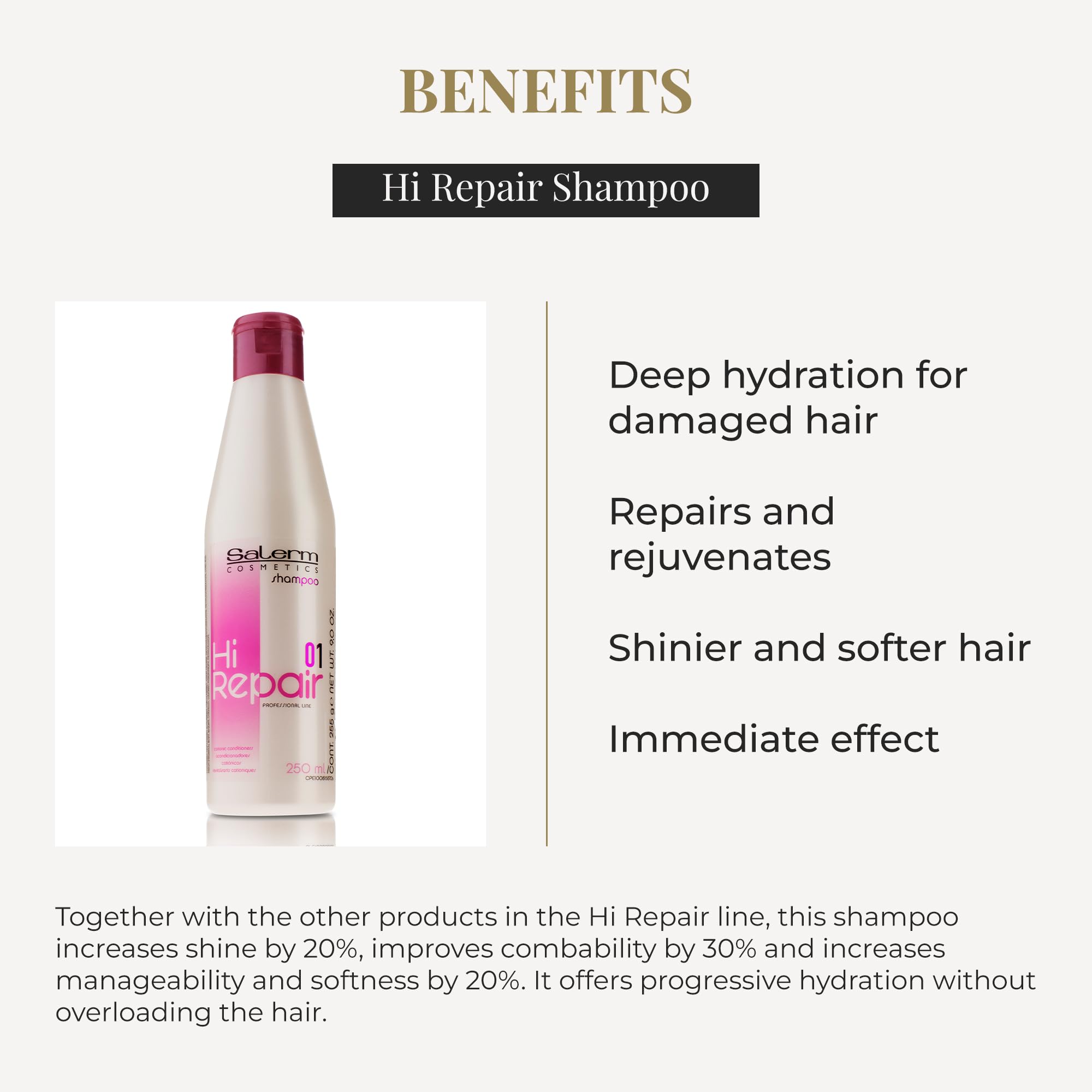 Salerm Repair Shampoo Hi Repair Shampoo Deep Hydration for Damaged Hair Repairs - Thumbnail 3