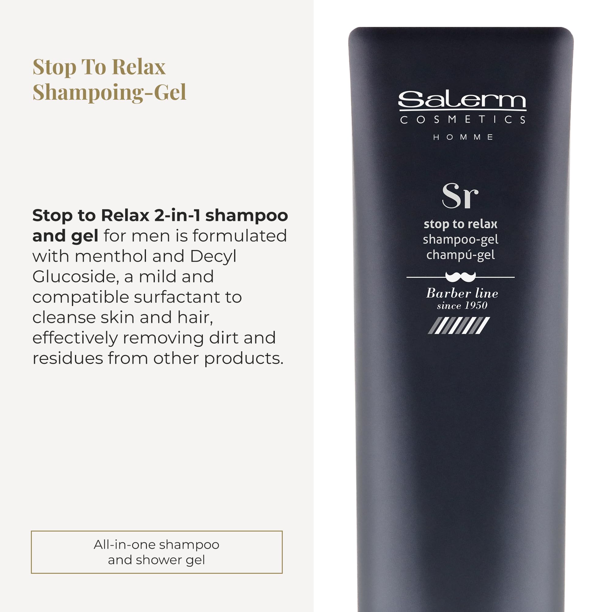Salerm 2 In 1 Gel and Shampoo Stop To Relax Homme Barber Line for All Hair and - Thumbnail 2