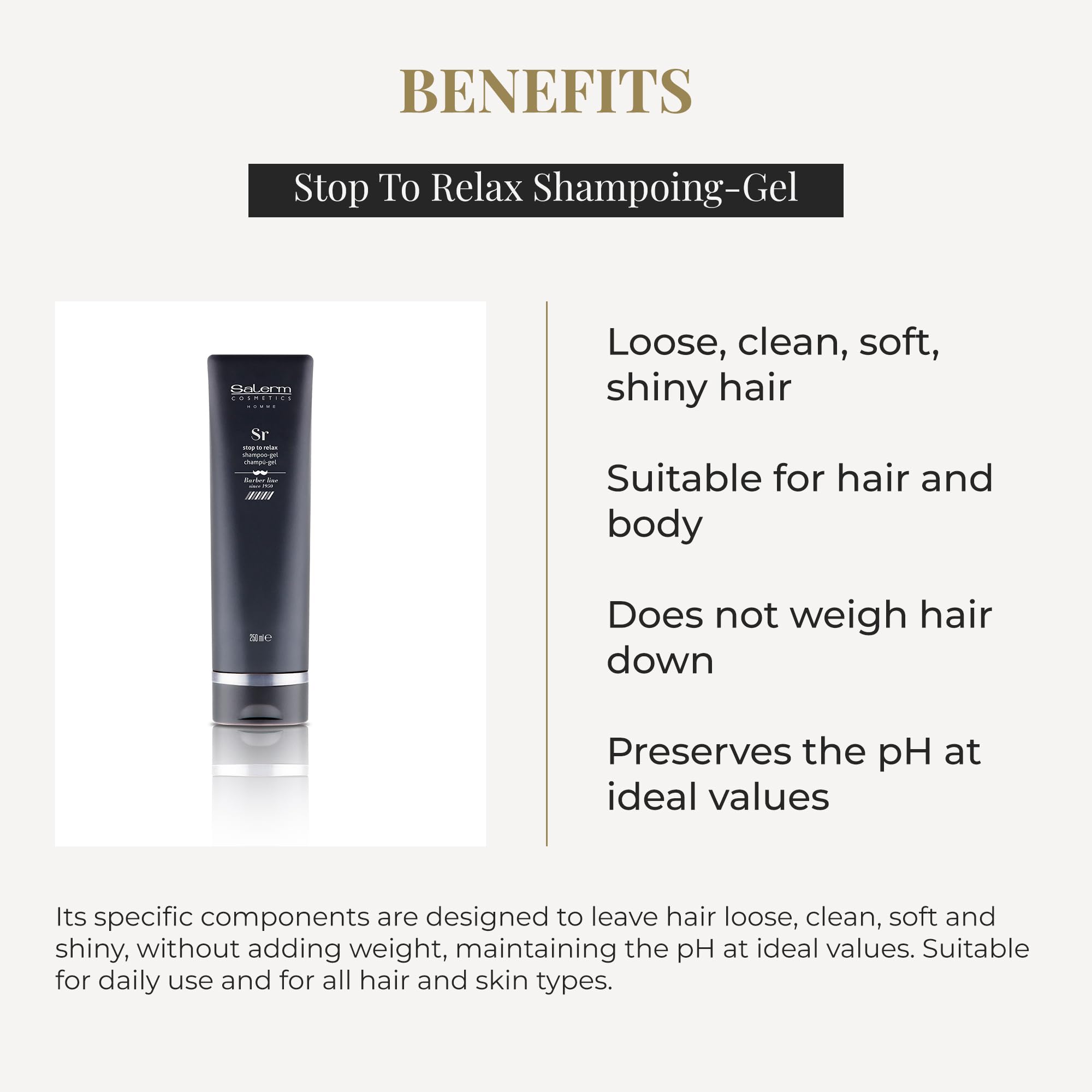 Salerm 2 In 1 Gel and Shampoo Stop To Relax Homme Barber Line for All Hair and - Thumbnail 3
