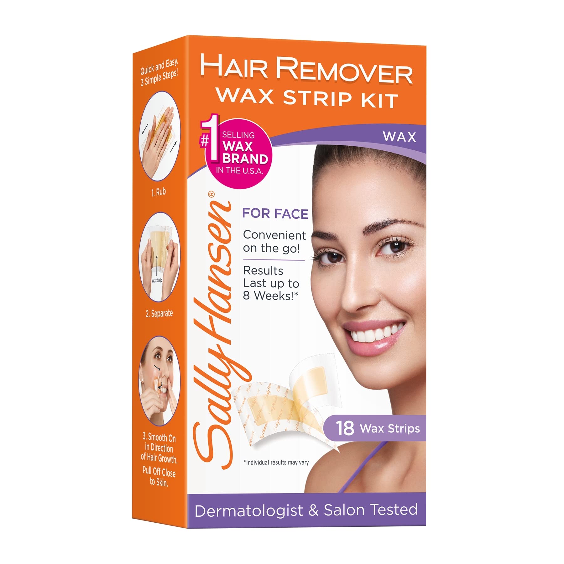 Sally Hansen Face Hair Removal Wax Strips Kit | At Home Use 18 Count