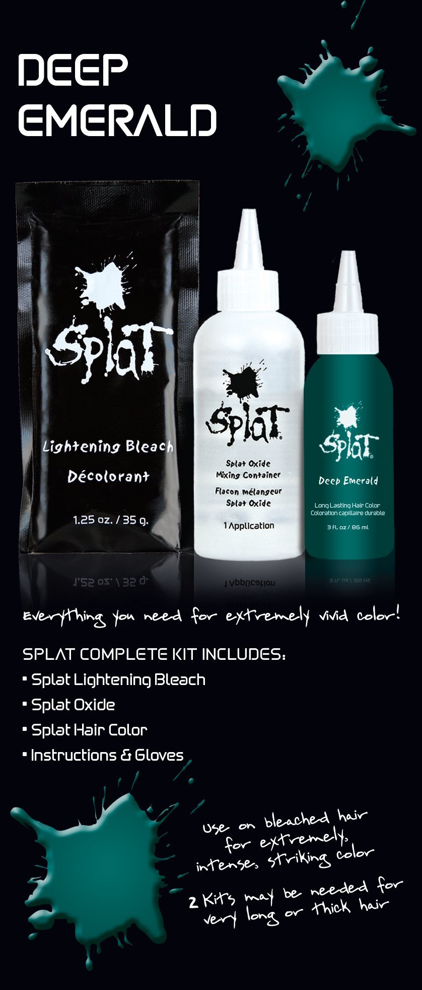 Splat Deep Emerald Semi Permanent Hair Dye Kit With Bleach 1 Application - Thumbnail 3