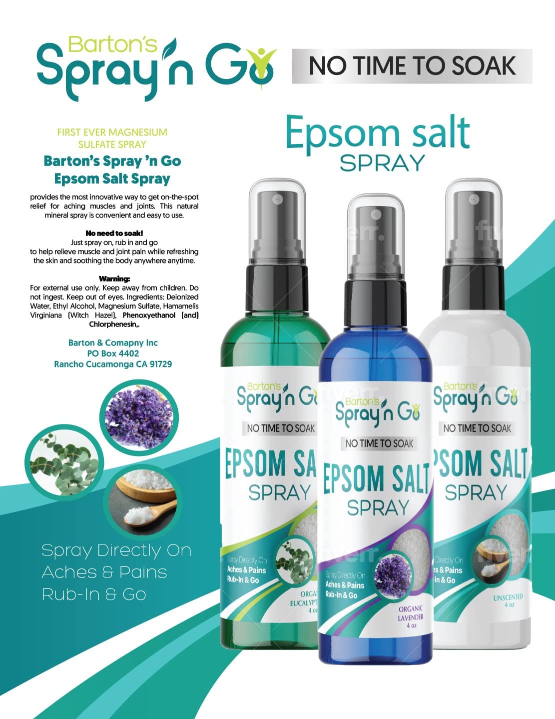 Barton’s N Go Epsom Salt Unscented Organic Eucalyptus Oil Organic Lavender 3 In (Set) - Thumbnail 3