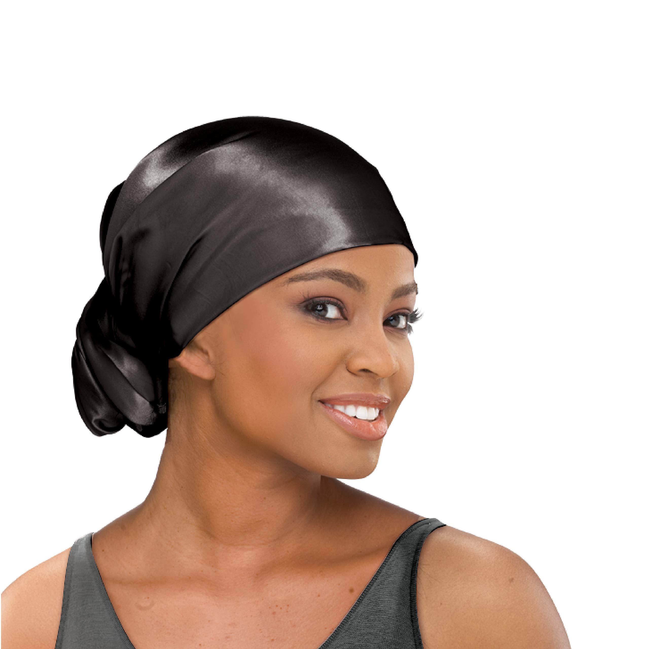 Stay On Satin Hair Wrap Anti Breakage Head Scarf for Sleeping Black For Women - Thumbnail 2