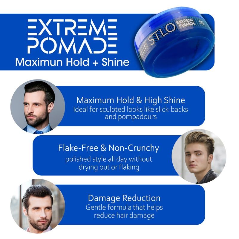 Stlo Extreme Pomade Maximum Hold Medium Shine Hair Pomade Women and Children - Thumbnail 3
