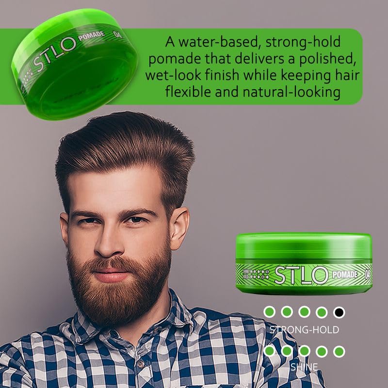 Stlo Pomade High Shine Medium Hold Hair Styling Cream for Frizz Control and All - Thumbnail 2