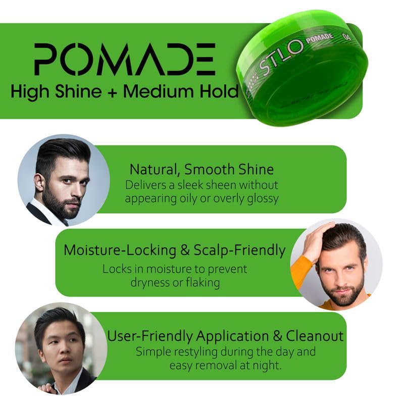 Stlo Pomade High Shine Medium Hold Hair Styling Cream for Frizz Control and All - Thumbnail 3