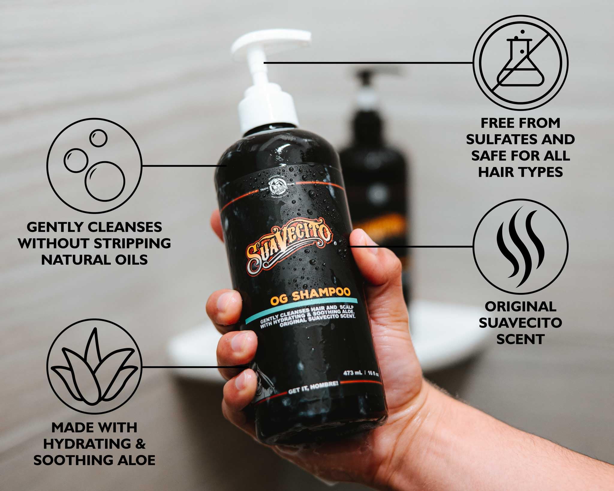 Suavecito Og Shampoo Pump Bottle Original Scent Gently Cleanses Hair Hydrates