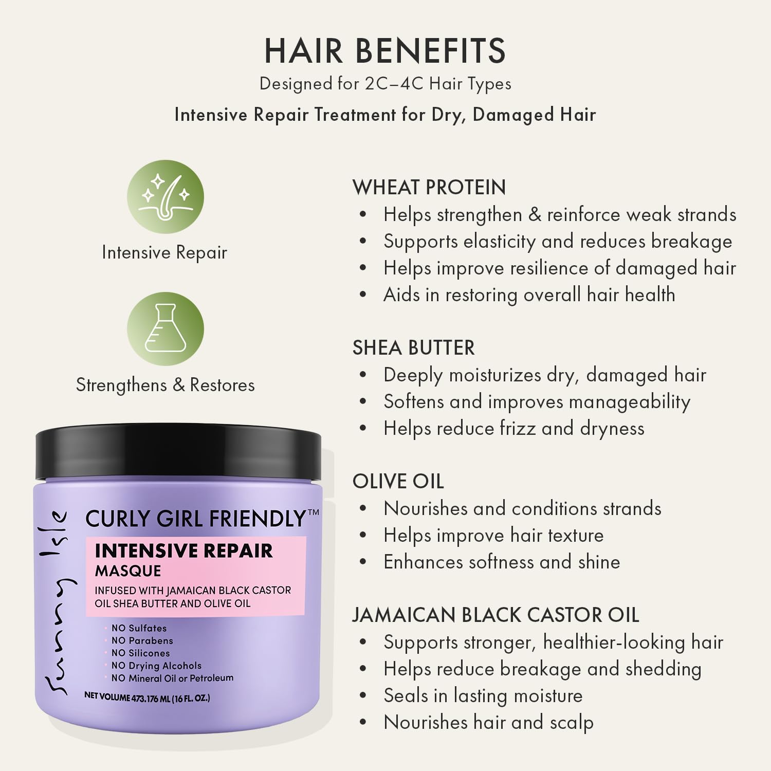 Sunny Isle Curly Girl Friendly Intensive Repair Masque Deep Conditioning Mask - Thumbnail 3