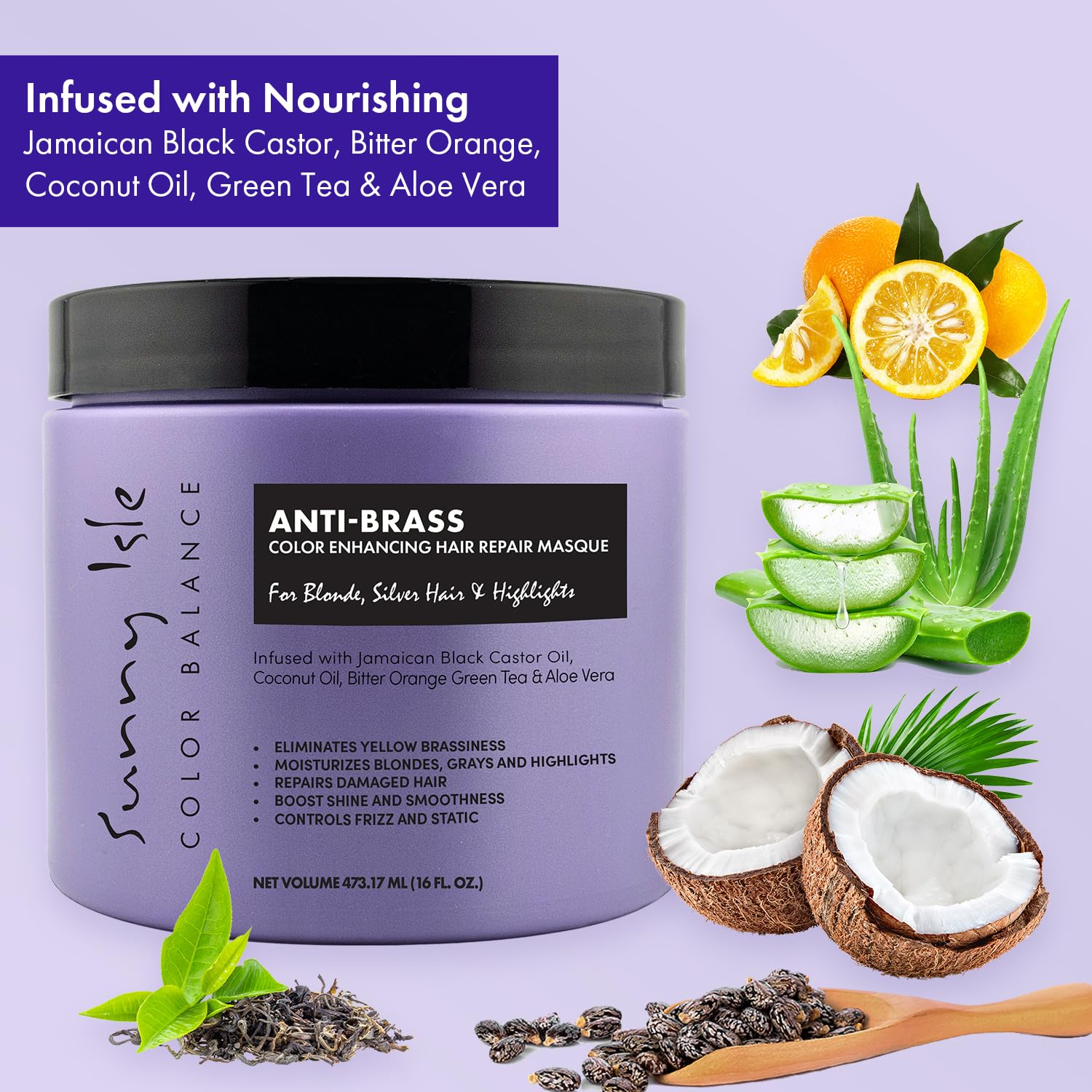 Sunny Isle Anti Brass Color Enhancing Purple Hair Repair Masque | Neutralizes - Thumbnail 3